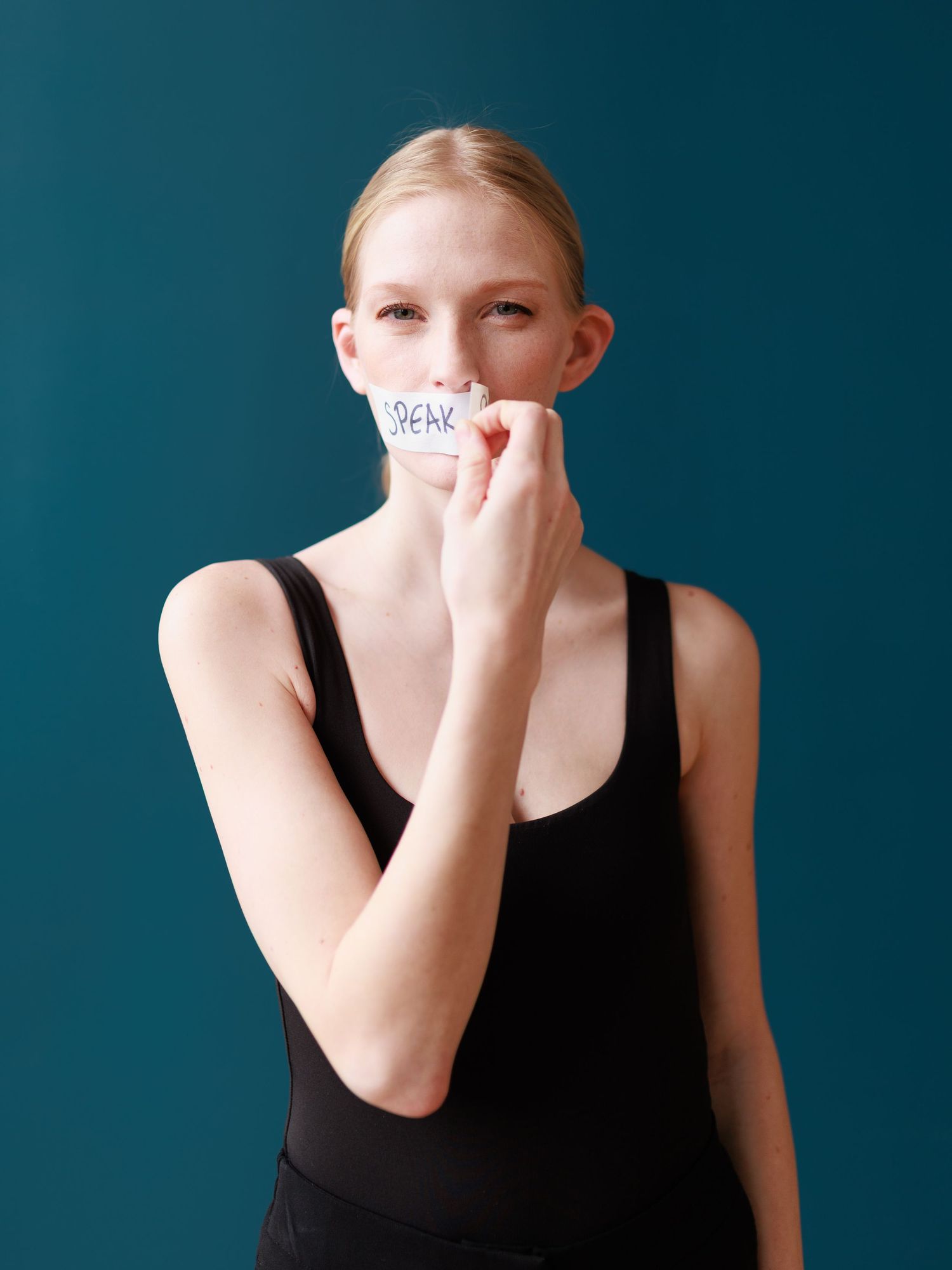Woman portrait. Silence was never consent campaign to raise awareness to human trafficking victims.