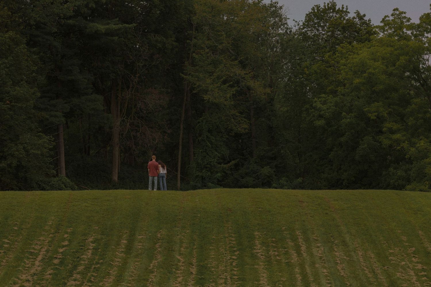 Man and woman off in the distance on a grassy hill
