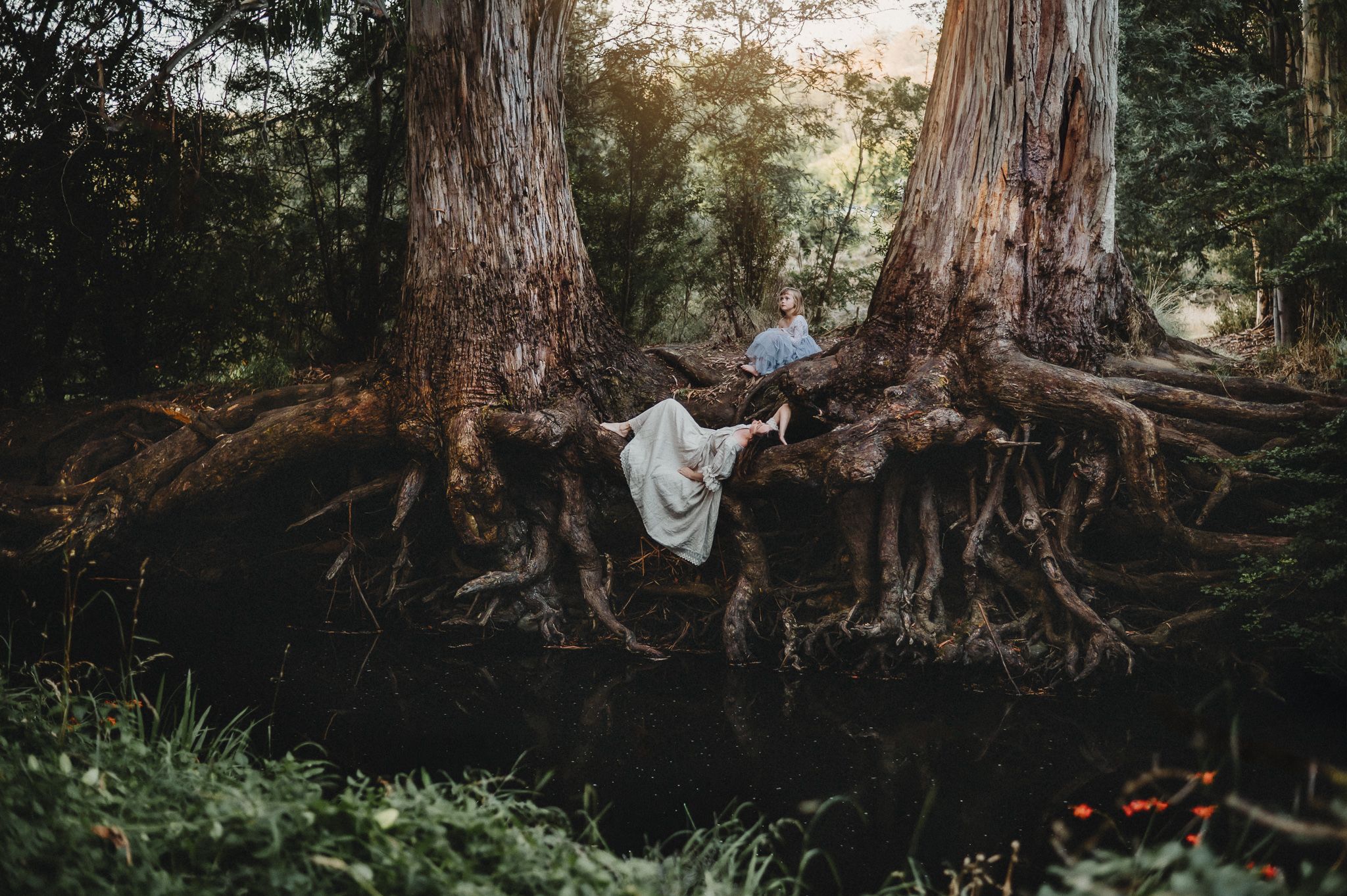 ethereal self portrait with my daughter in our favorite tree in Geeveston. Tasmania. Taken by Joss Jensen Photography