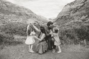 A series of vintage black and white photographs showing people resting and socializing along a mountain path.