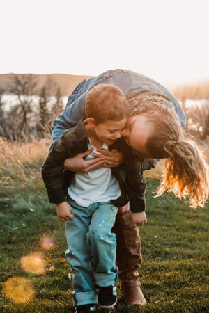 mom hugging son