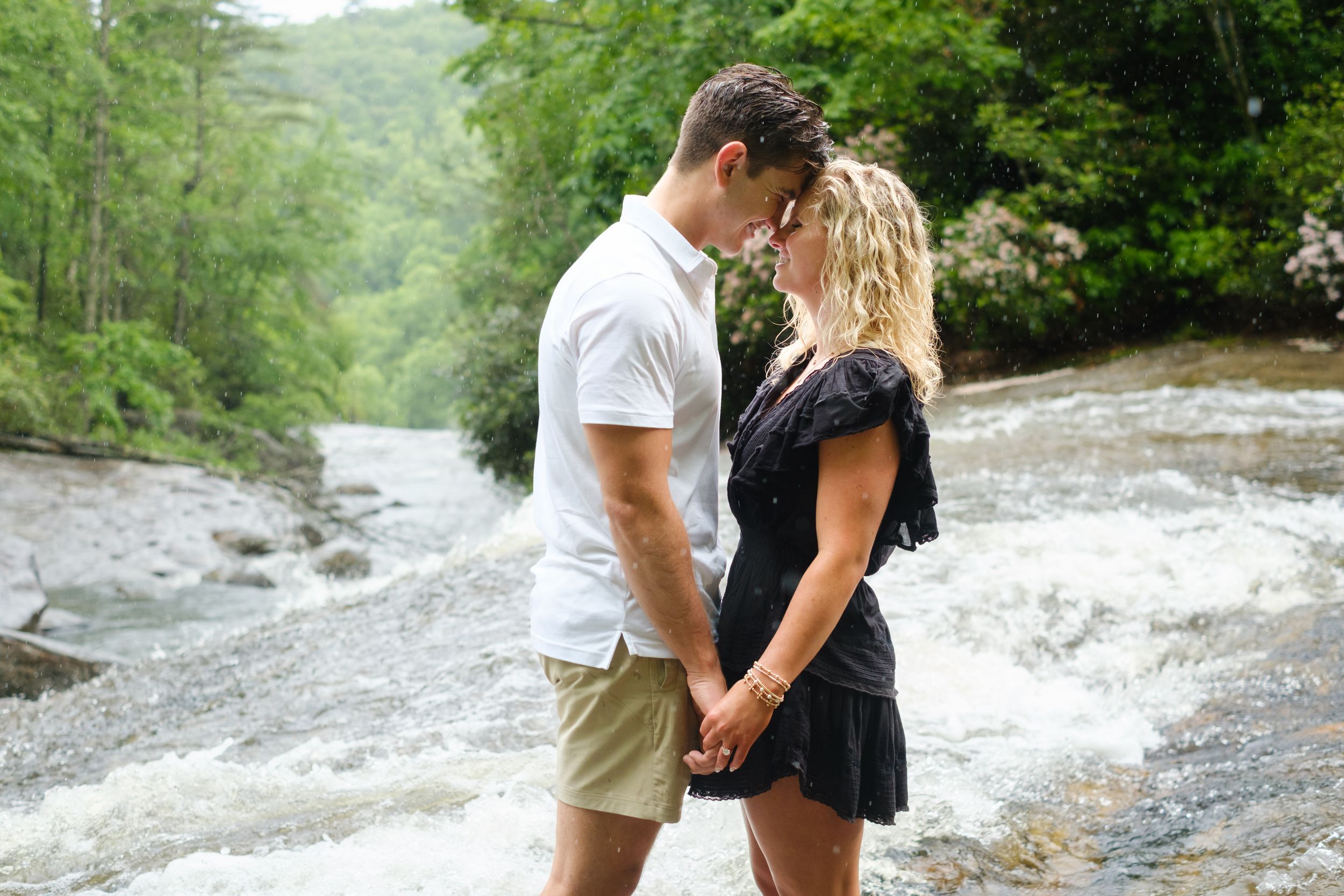Waterfall proposal photography at Rainbow Falls near Cashiers NC
