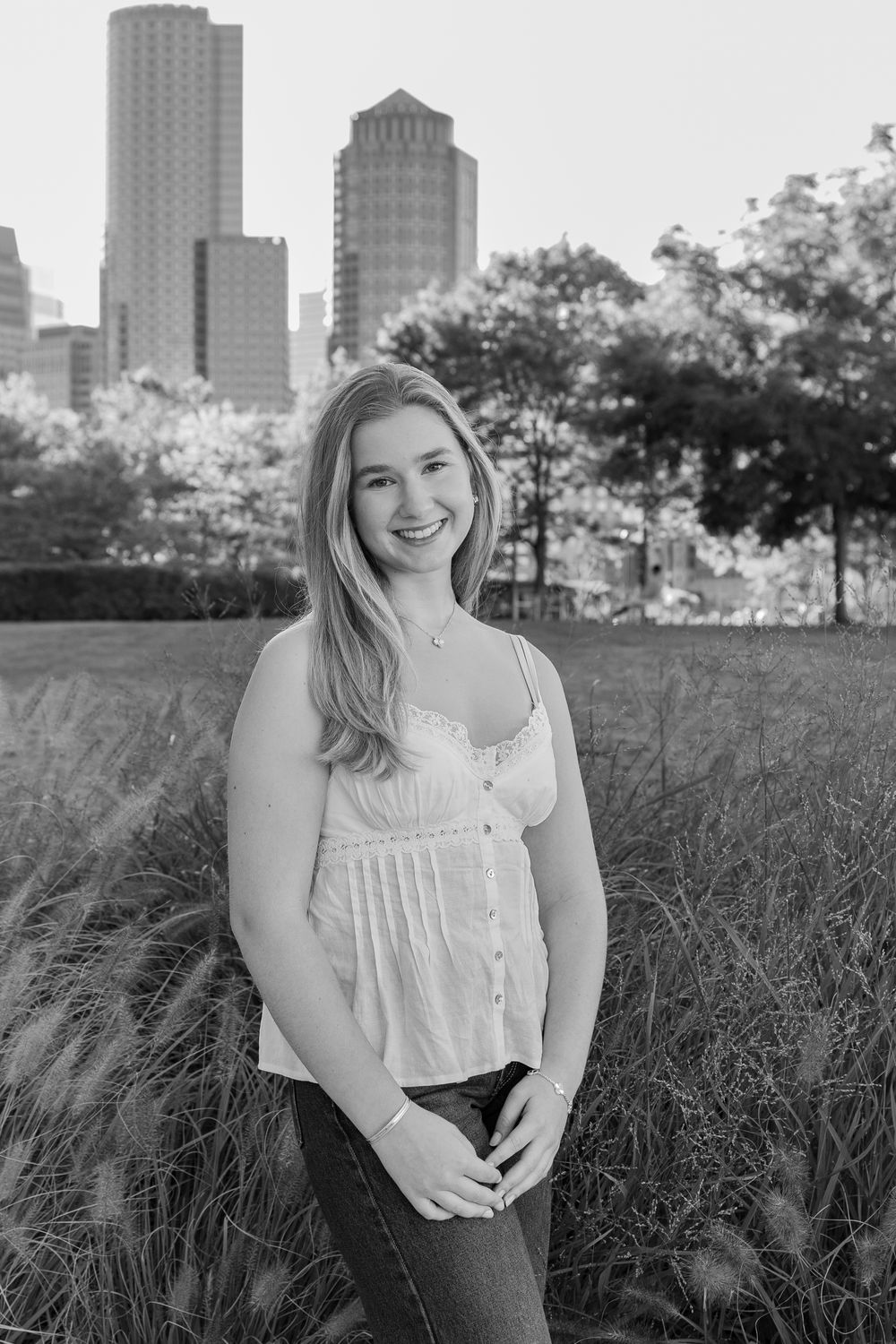 High school senior from Weston High School poses for yearbook photos at Fan Pier Boston. Serving Wayland High School, Lincoln Sudbury High.