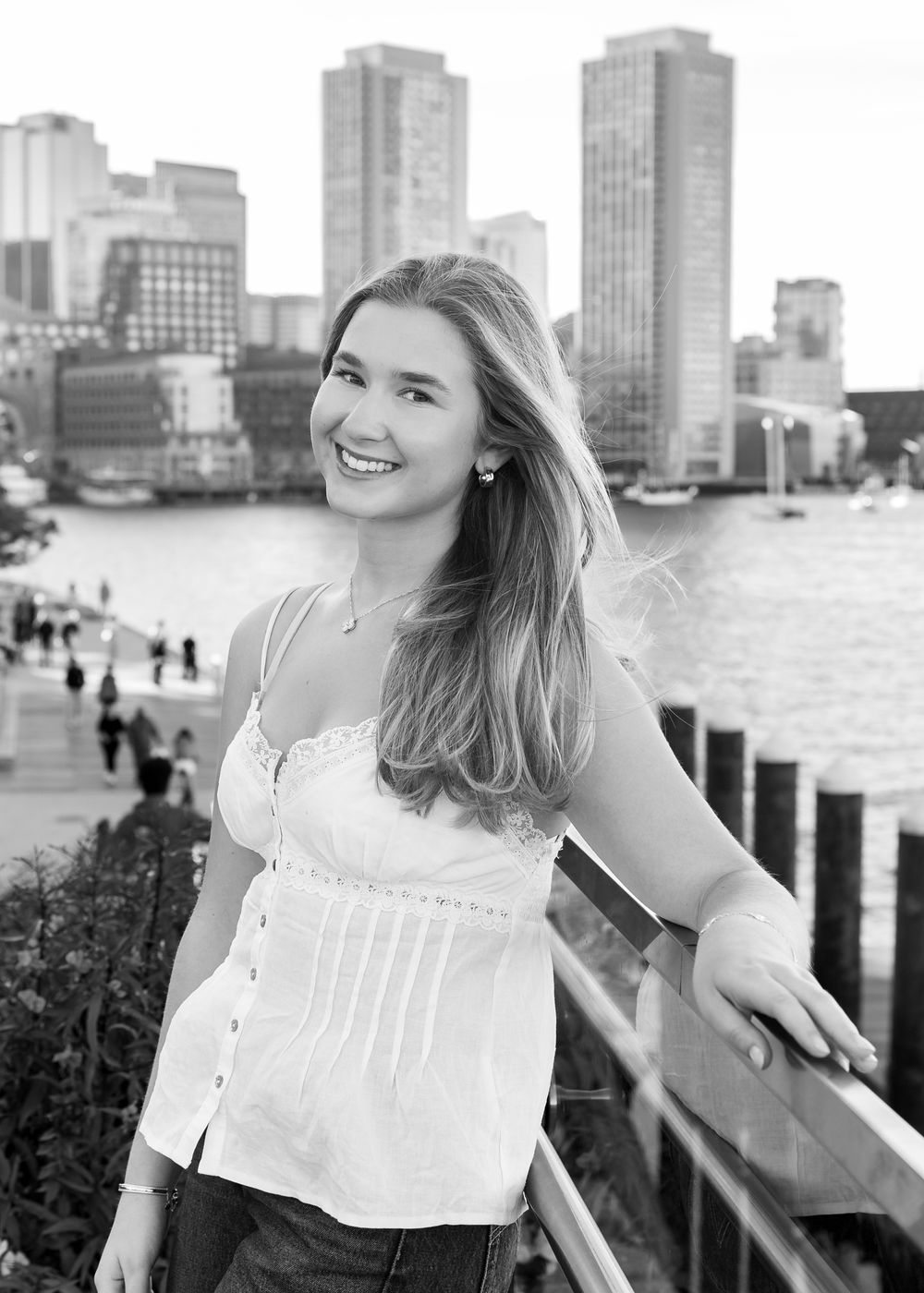 High school senior from Weston High School poses for yearbook photos at Fan Pier Boston. Serving Wayland High School, Lincoln Sudbury High.