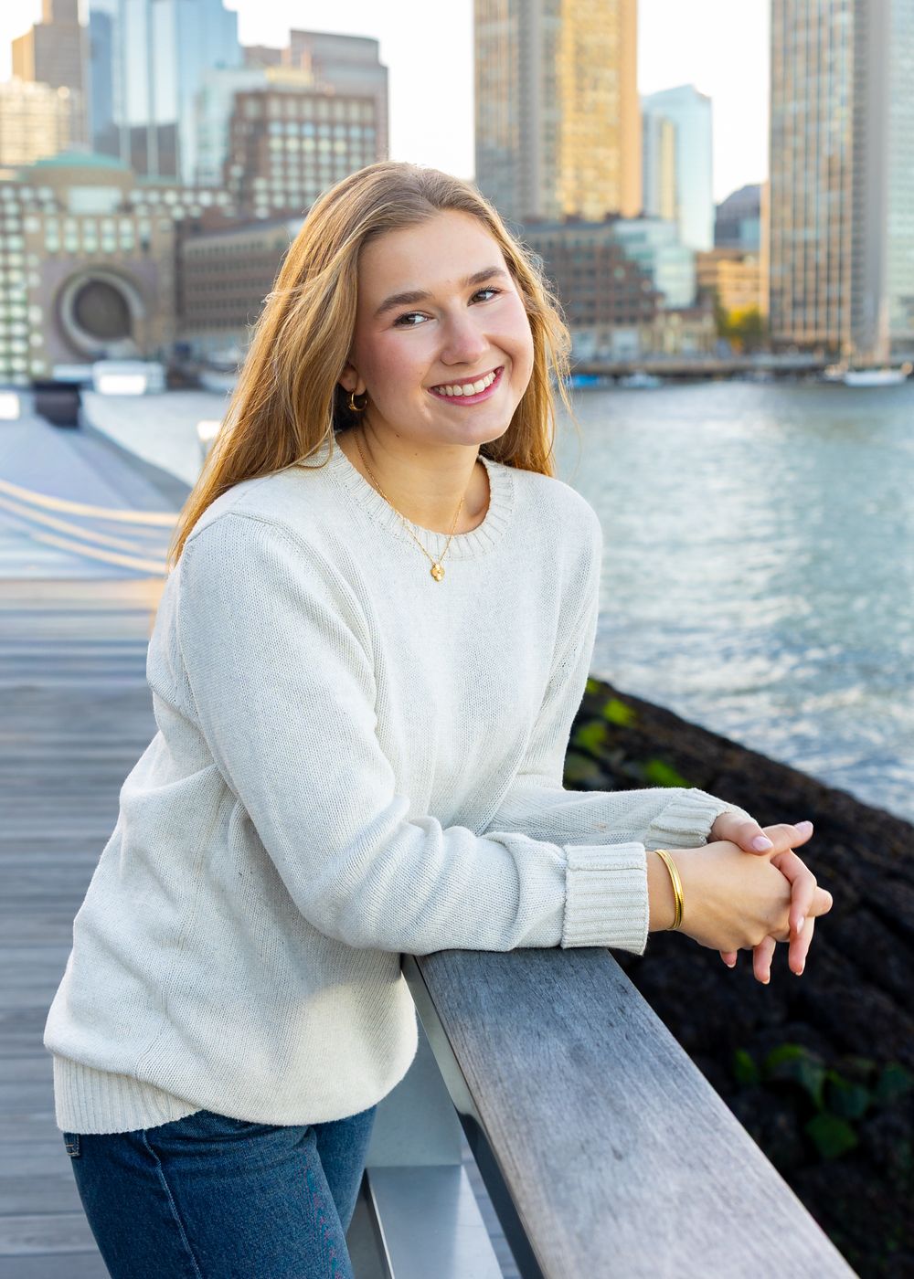 High school senior from Weston High School poses for yearbook photos at Fan Pier Boston. Serving Wayland High School, Lincoln Sudbury High.