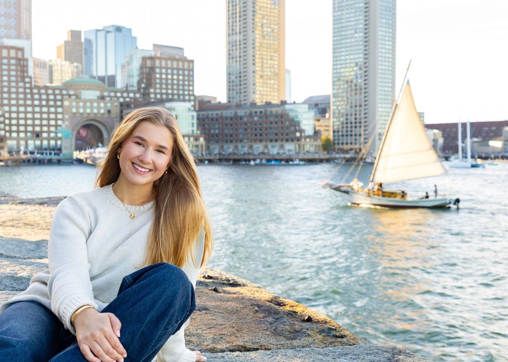 High school senior from Weston High School poses for yearbook photos at Fan Pier Boston. Serving Wayland High School, Concord Carlisle.