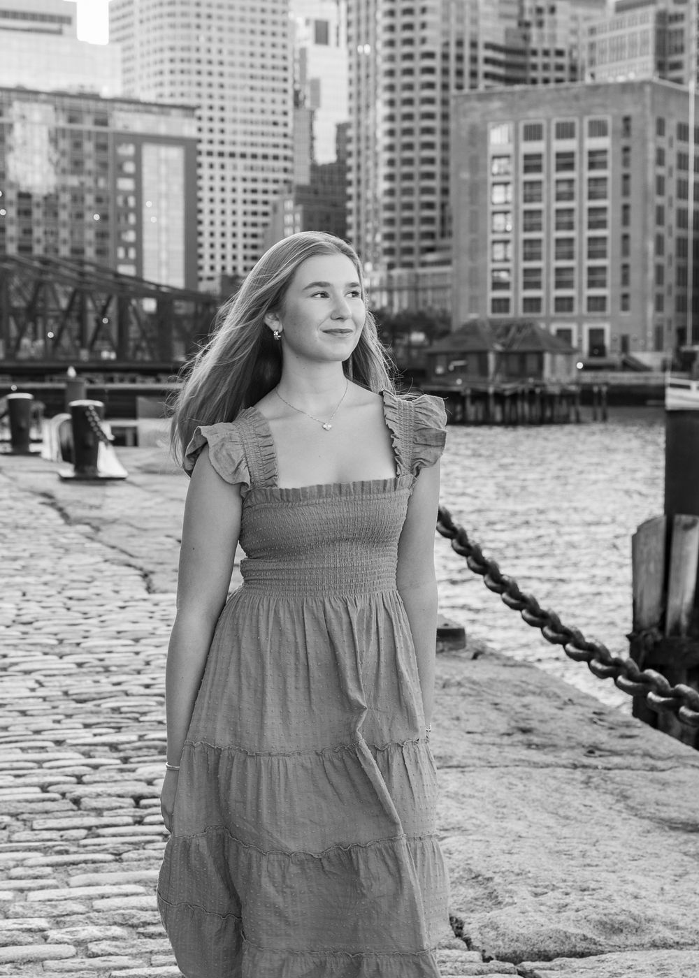 High school senior from Weston High School poses for yearbook photos at Fan Pier Boston. Serving Wayland High School, Concord Carlisle.