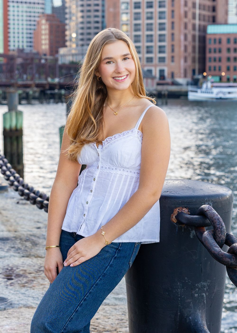 High school senior from Weston High School poses for yearbook photos at Fan Pier Boston. Serving Wayland High School, Concord Carlisle.