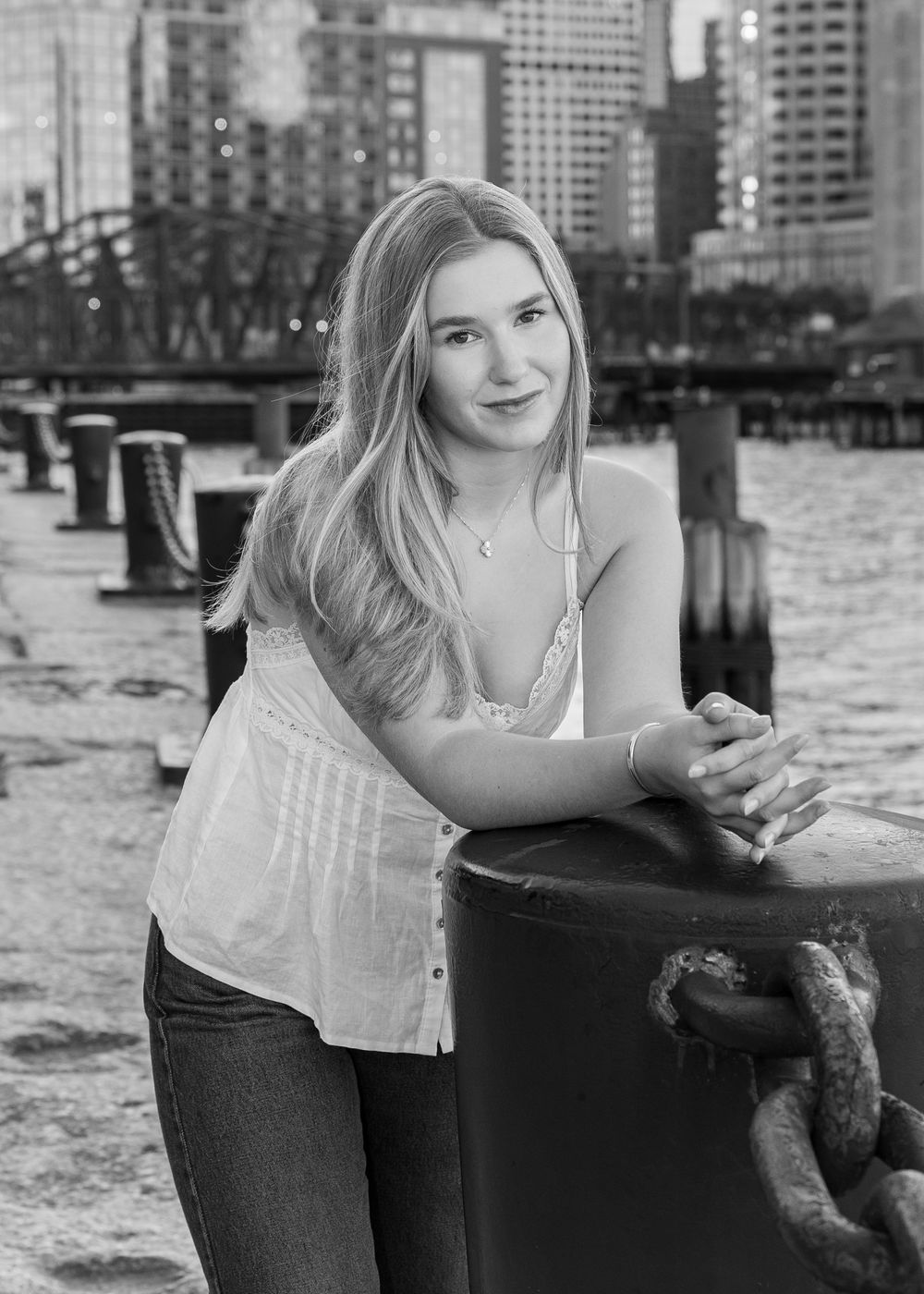 High school senior from Weston High School poses for yearbook photos at Fan Pier Boston. Serving Wayland High School, Concord Carlisle.