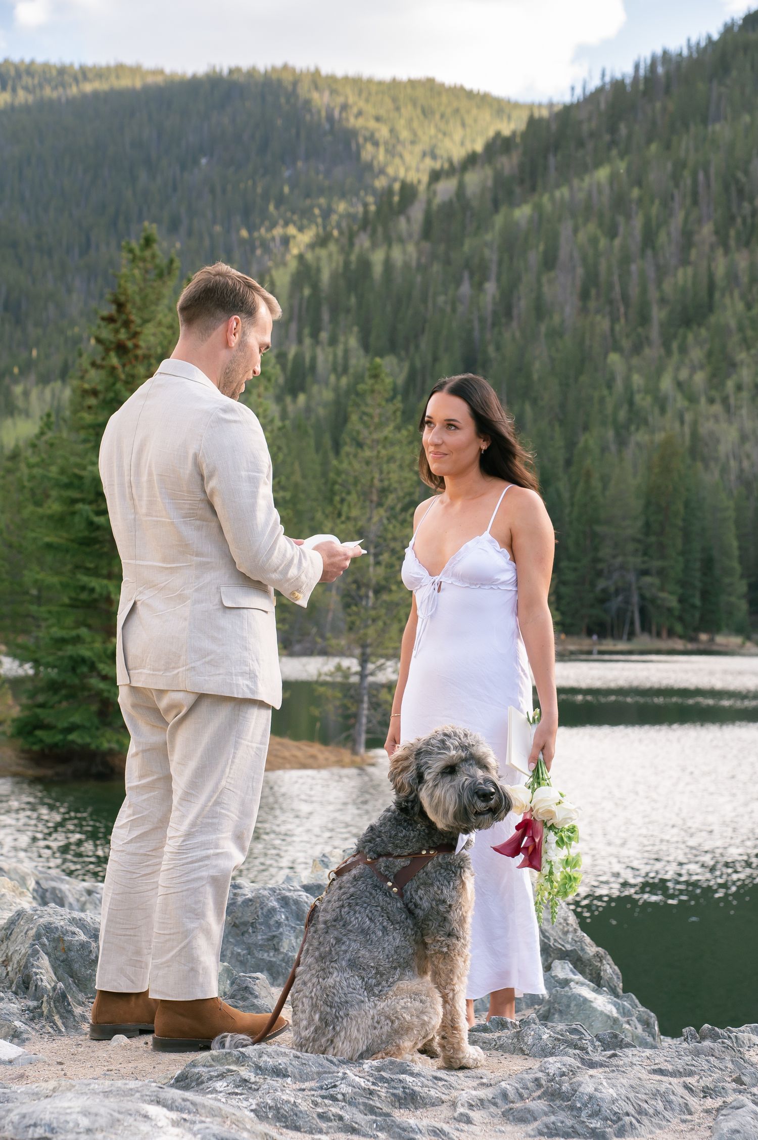 Vow exchange at a Colorado mountain elopement at Officer's Gulch