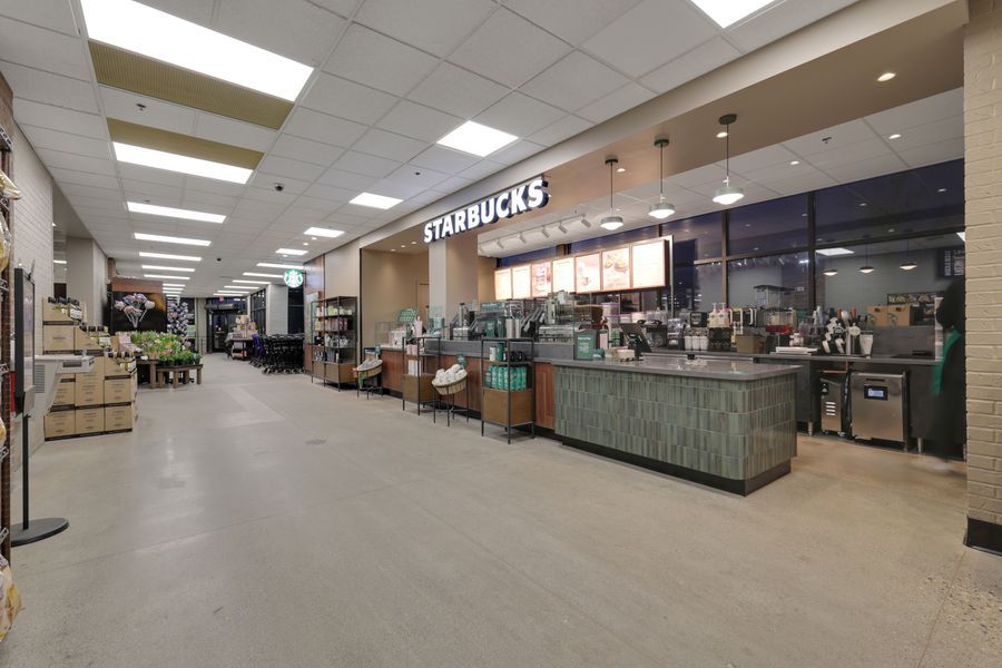 Starbucks counter inside a Busch's supermarket featuring menu boards and a modern service area.