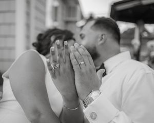 Emotional moment during an intimate at-home wedding ceremony in Copiague, Long Island