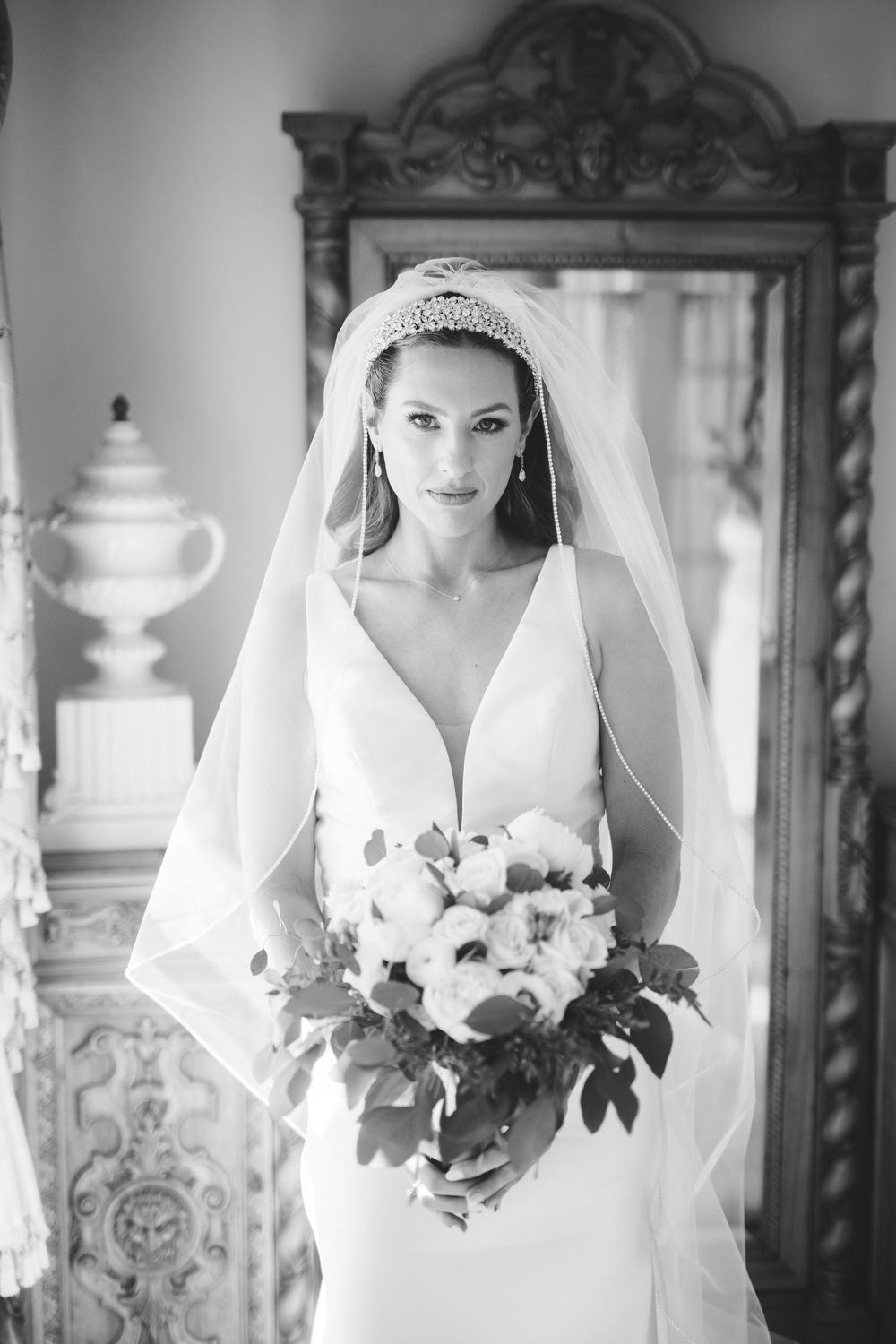 Elegant bridal portrait at The Barley Sheaf, featuring timeless details and soft natural light before the wedding ceremony.