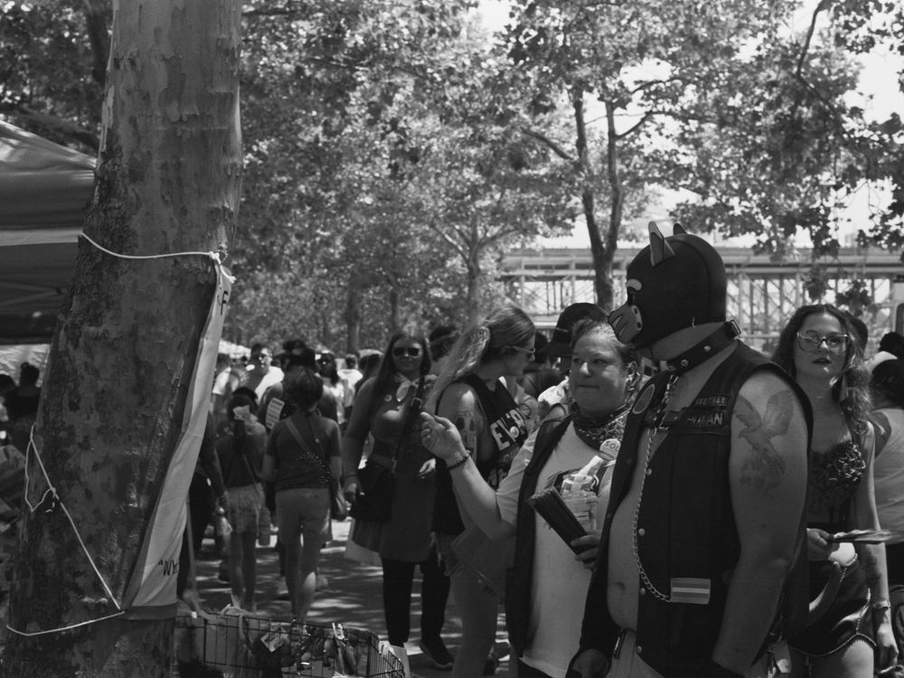 Crowd gathered at an outdoor rally or protest in black and white photograph.