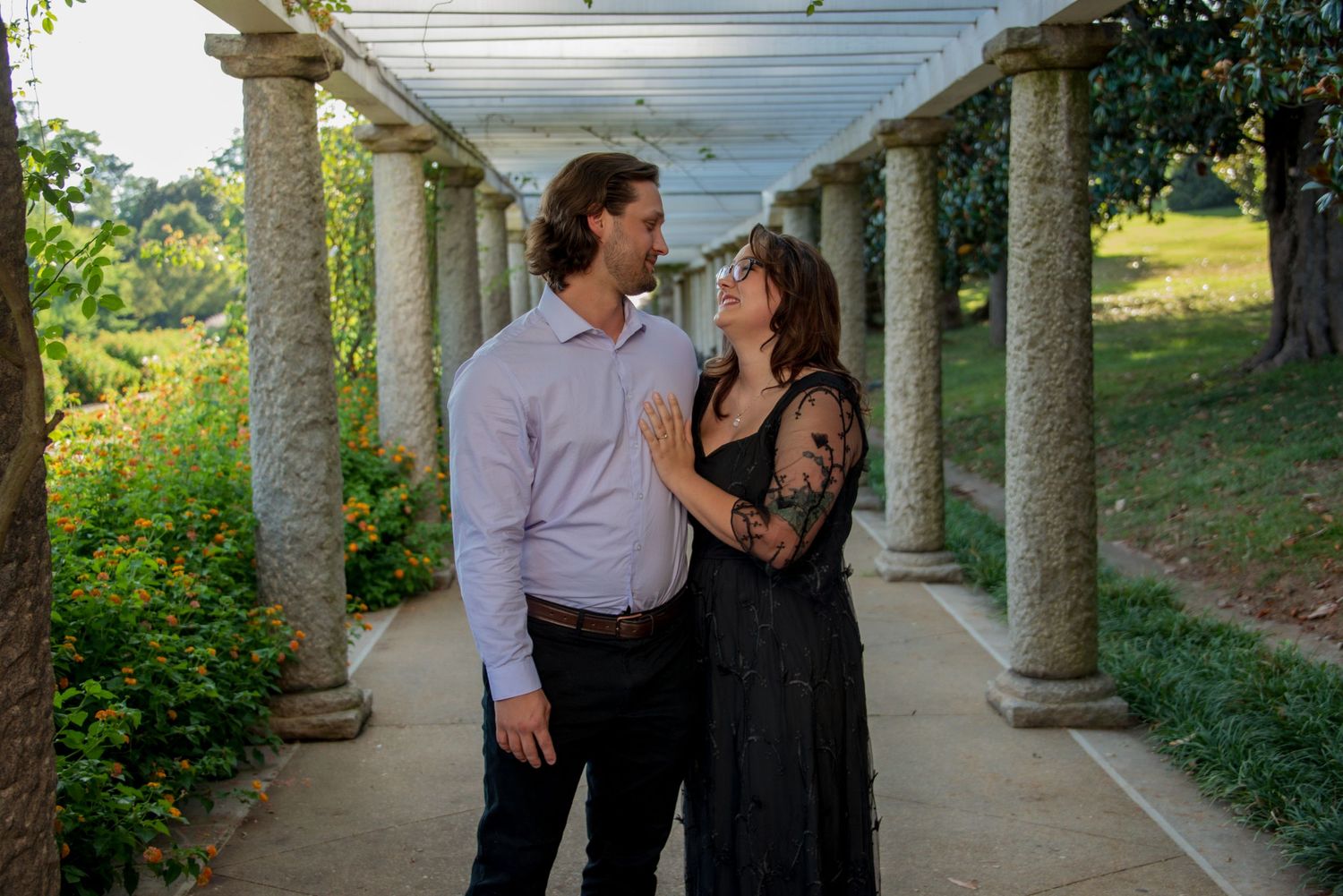 Couple looking at each other at Maymont, Italian Gardens