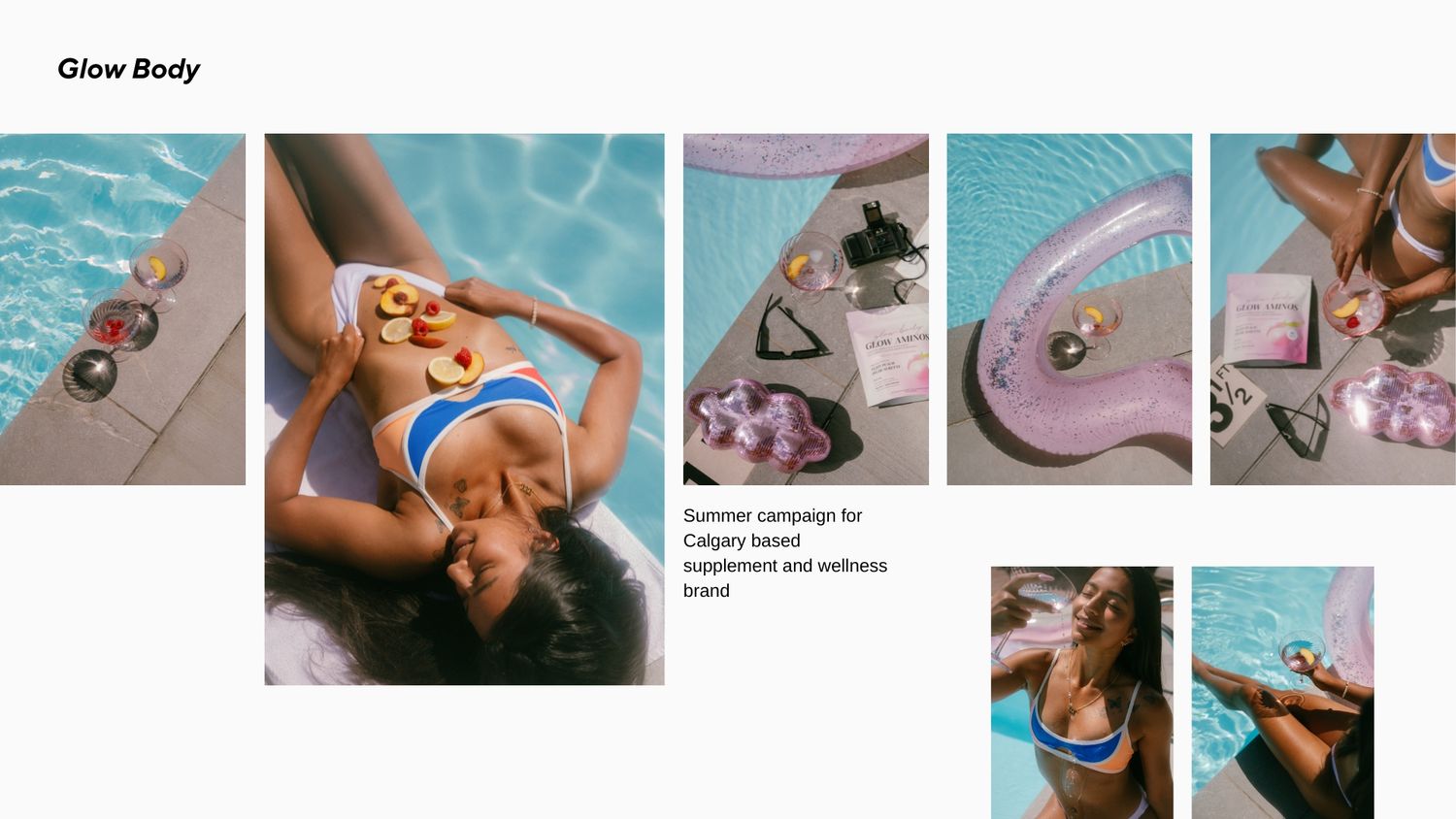 Exercise and fitness photos showing workout gear, swimwear, and pink athletic accessories poolside.