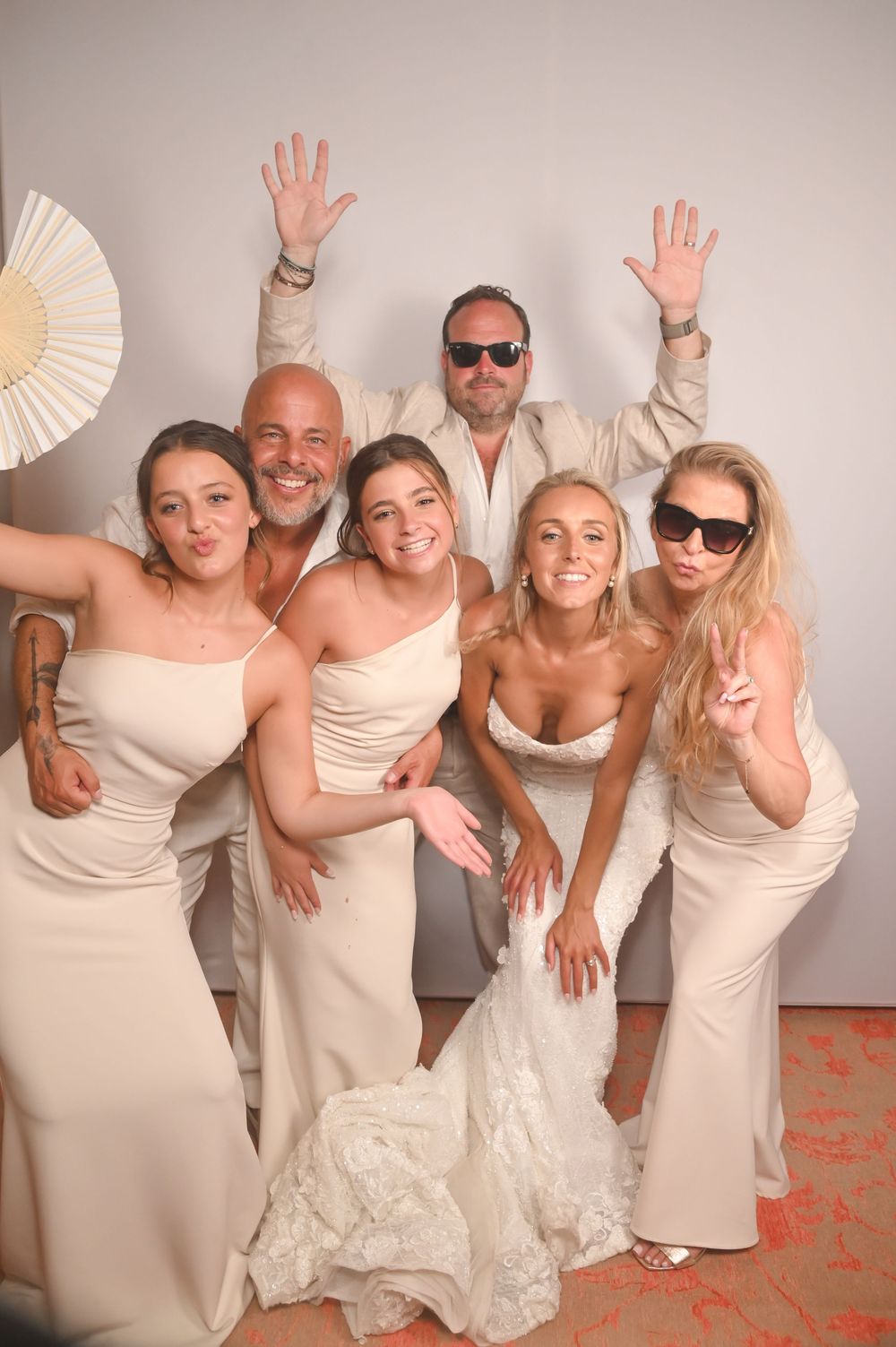 Bride and guests luxury photo booth with a white background at 7 Pines Ibiza