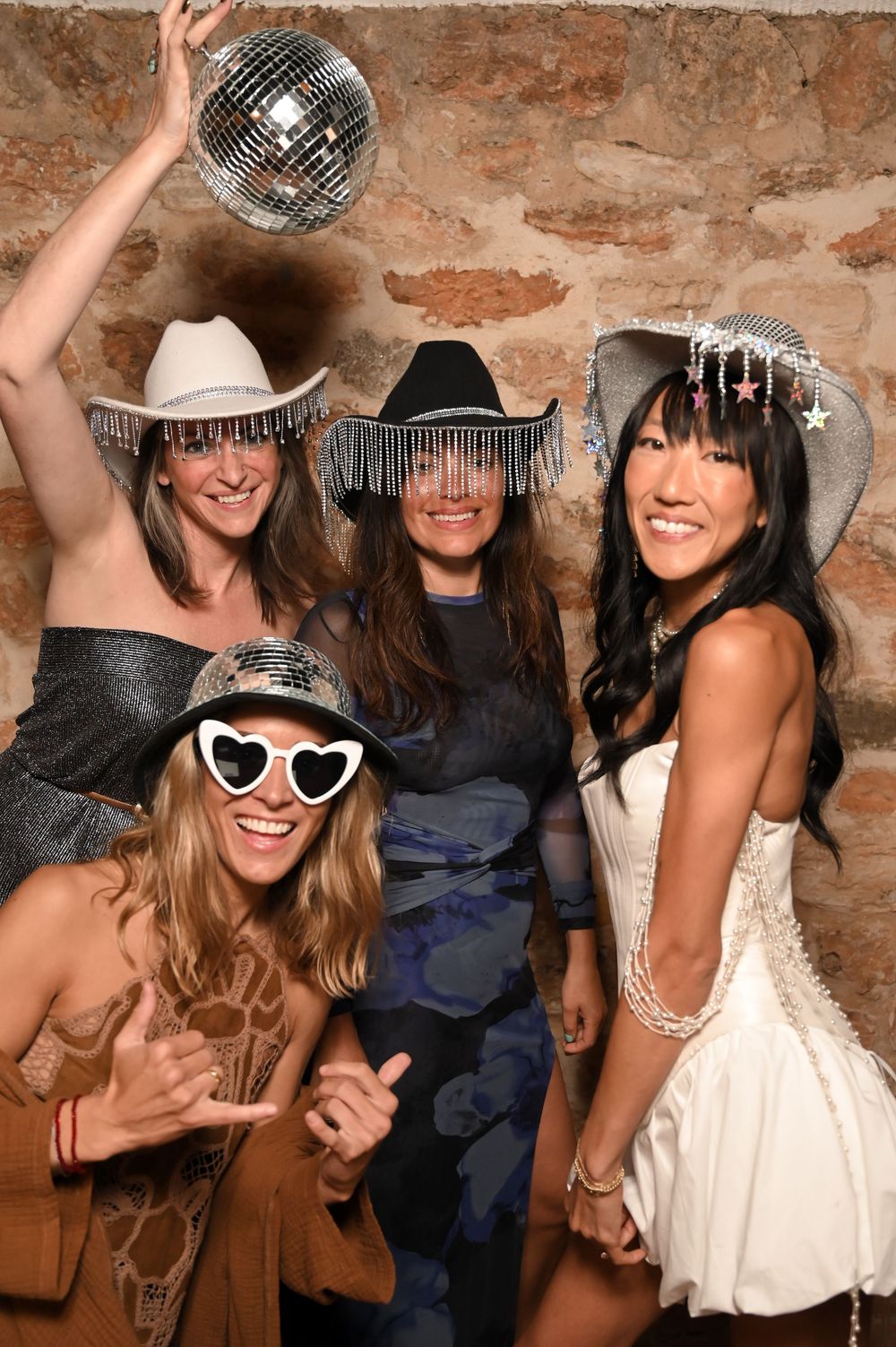 Bride and Guest having fun with our Retro photo booth at Las Cicadas Ibiza.