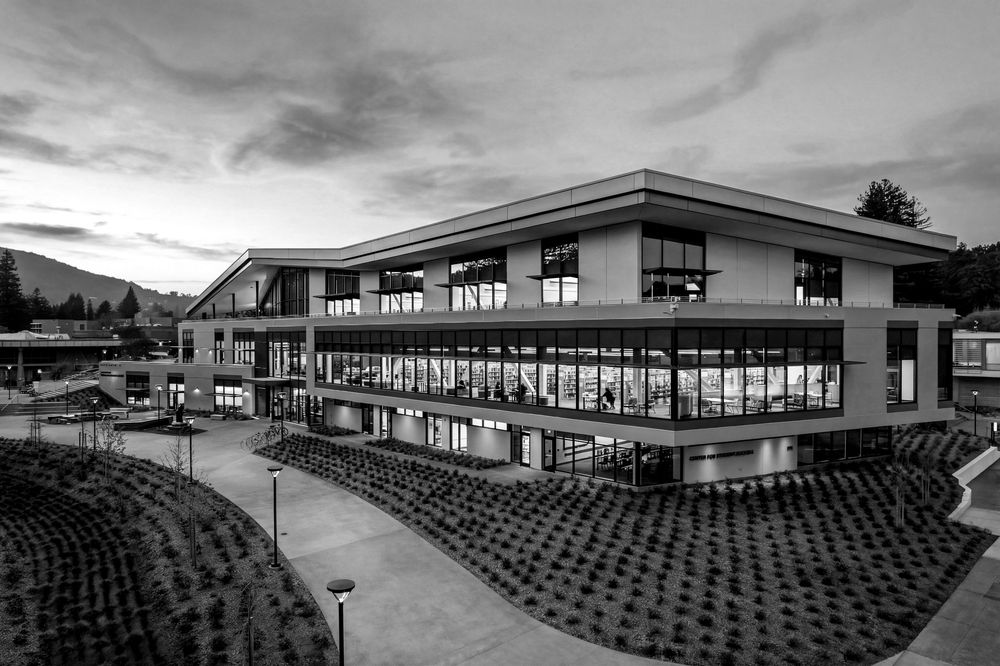 Michael Corona Photography Architectural & Design Building aerial drone exterior black & white twilight