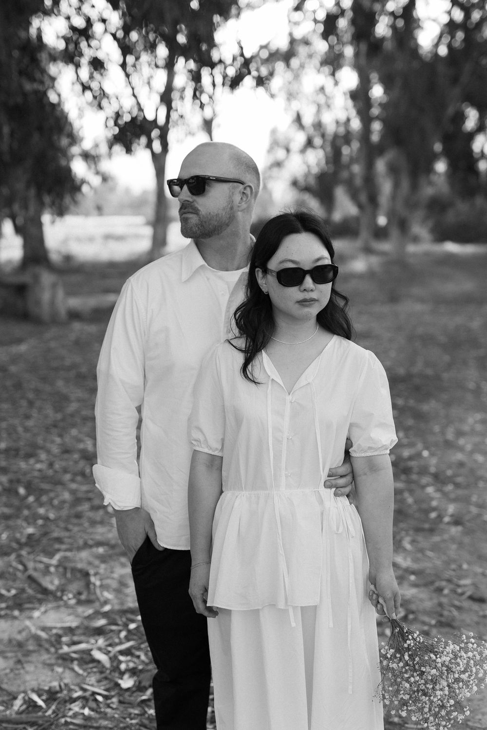 Ojai Meadows Preserve photography on film featuring a chic couple in sunglasses and effortless style.