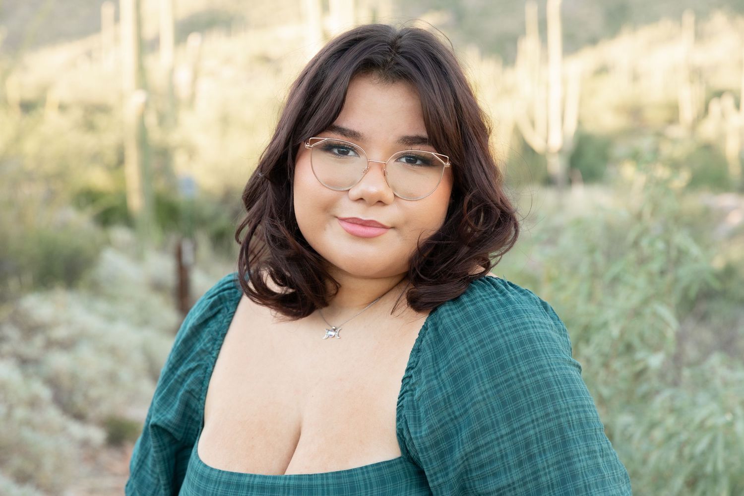 A series of profile portraits featuring a dark-haired subject in a green sweater against a blurred outdoor background.