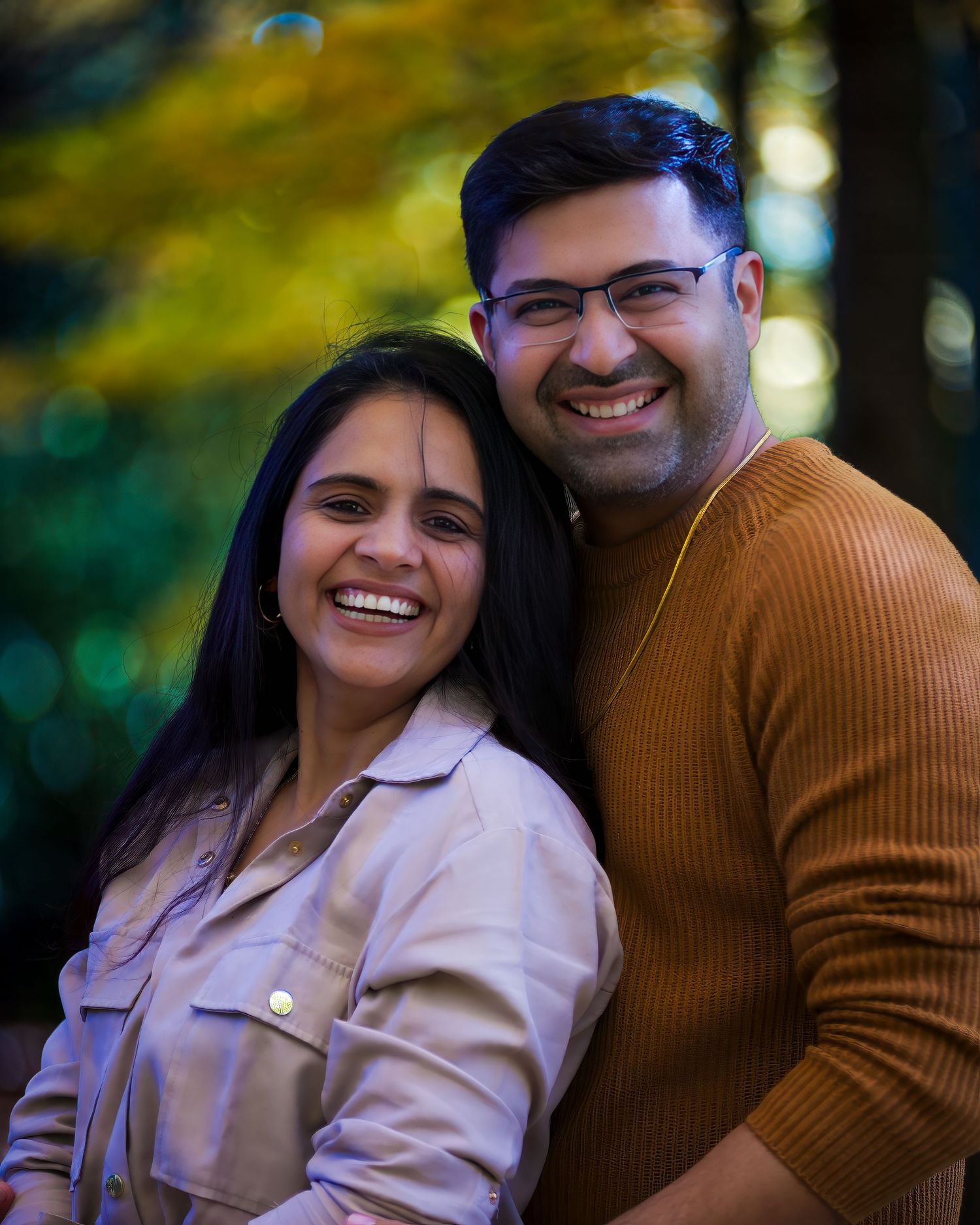 Portrait of a couple, capturing their love and connection with a heartfelt expression, set against a serene and beautiful backdrop.