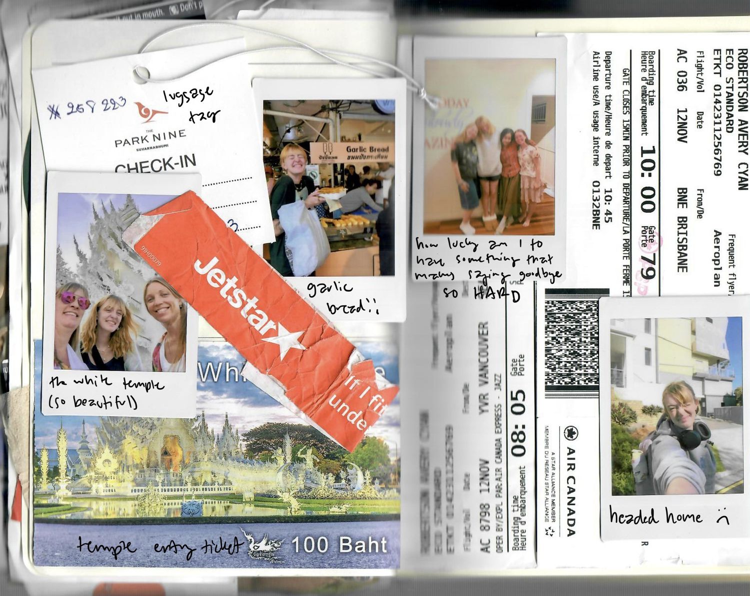 A collage of scrapbook pages showing various photos, tickets, and handwritten notes arranged in a horizontal layout.