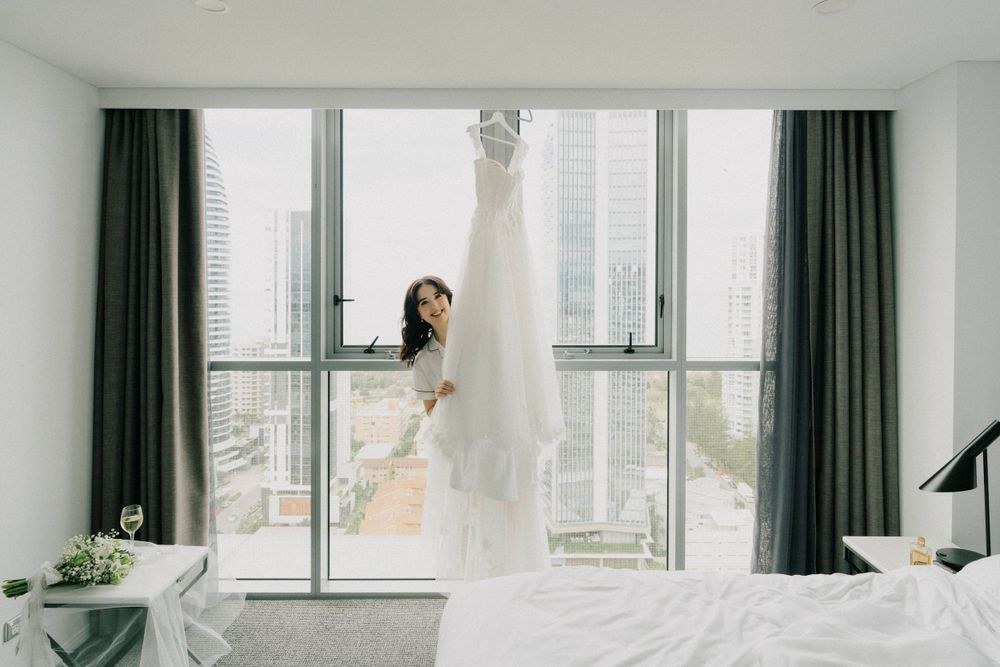 Bride and her wedding dress by Gold coast wedding photographer