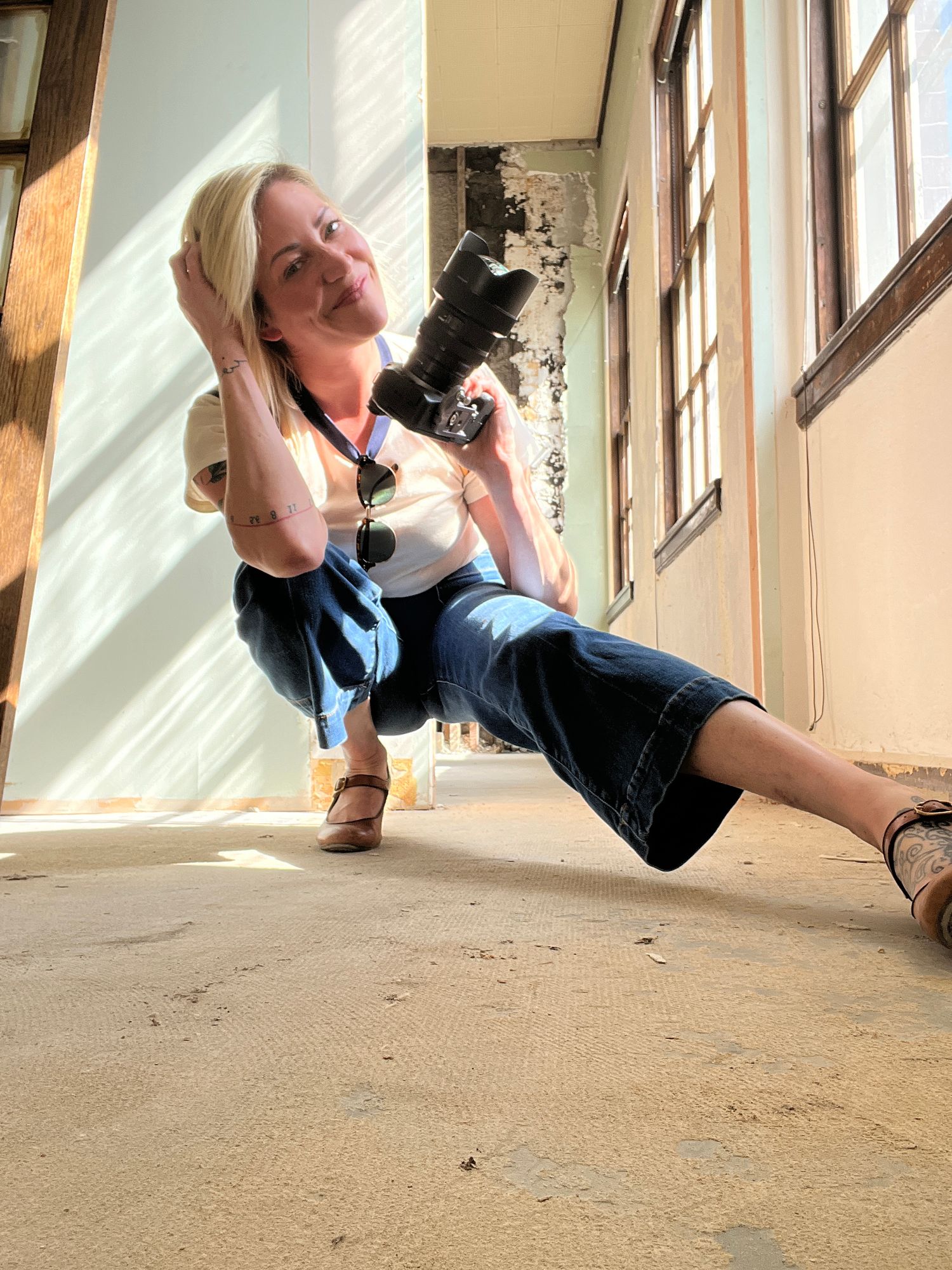 Series of artistic floor-level photographs showing movement in an interior space.