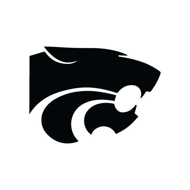 Black and white Kansas State Wildcats logo featuring stylized wildcat head mascot design on dark background.
