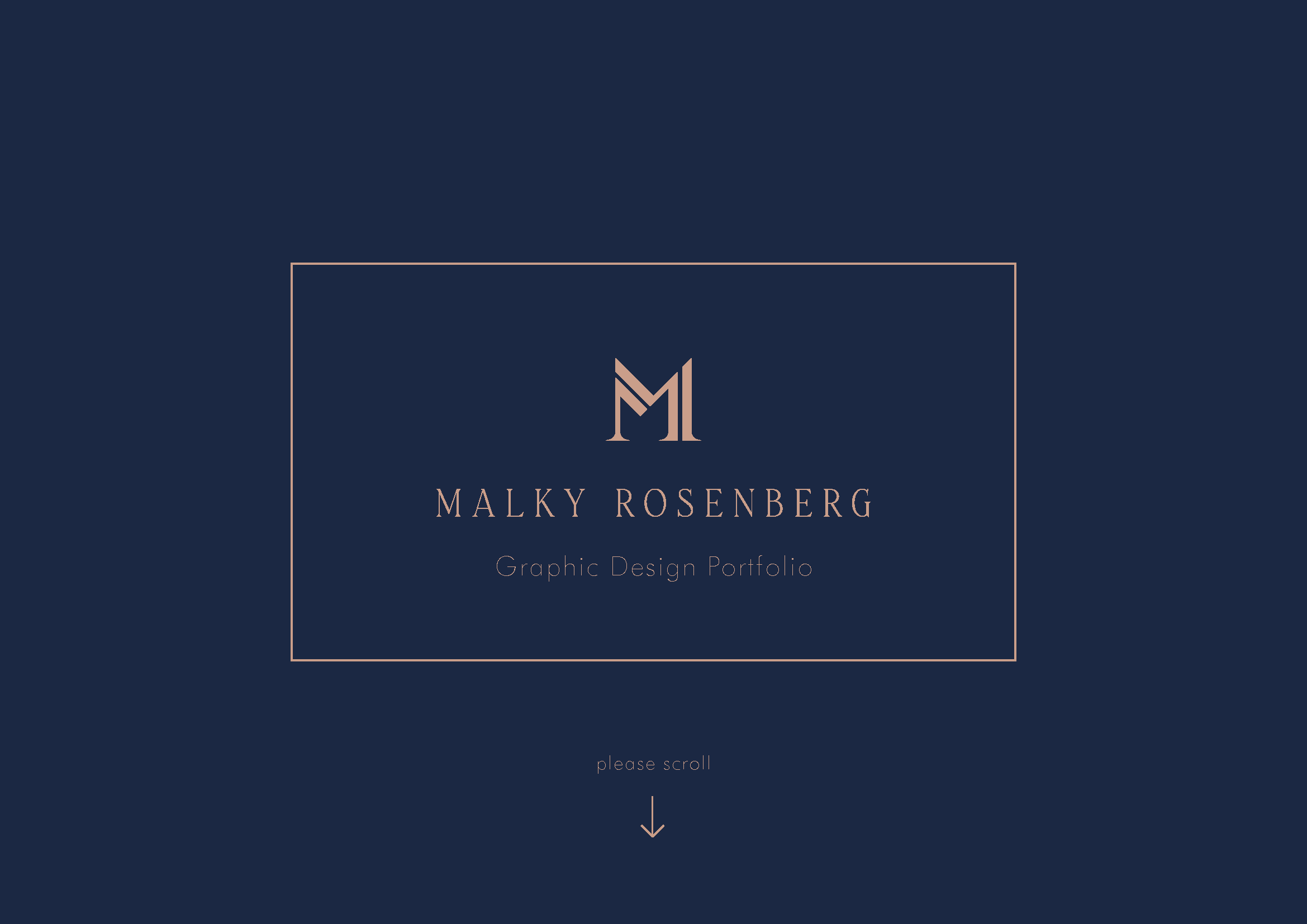 Elegant monogram MR logo design in rose gold on a navy blue background with minimalist geometric framing.