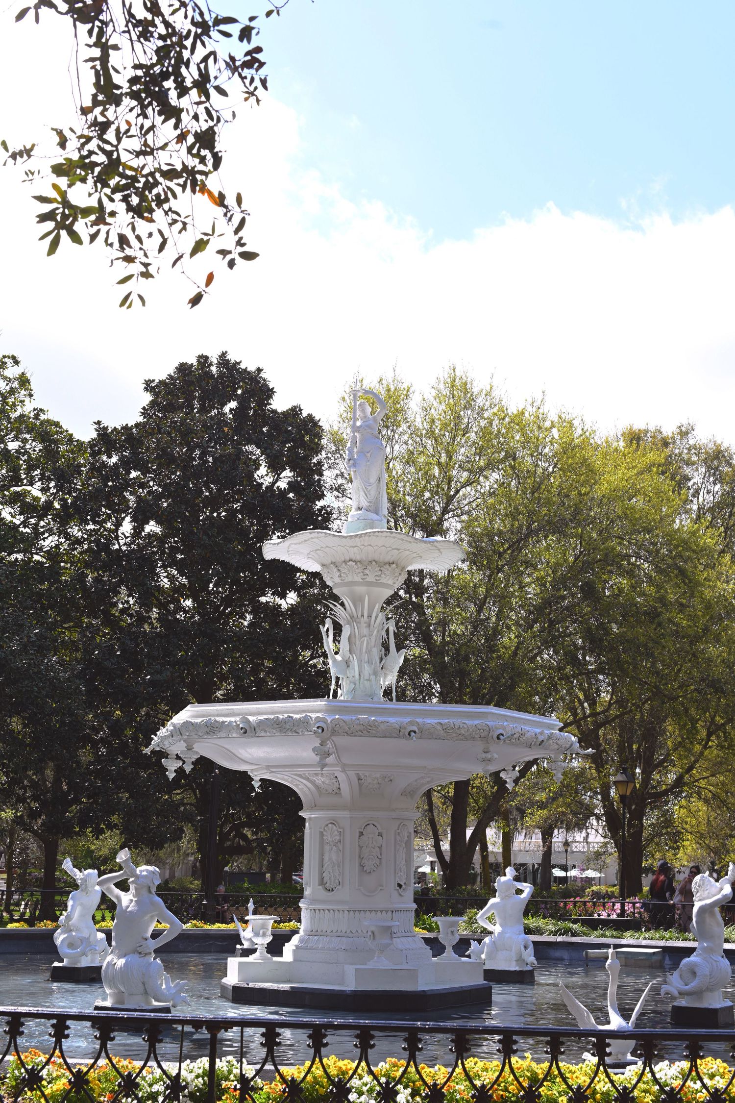 a white stone water foundation in Forsyth Park (Savannah, GA, USA)