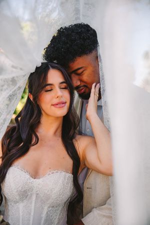 A romantic moment captured in a sequence of intimate wedding portraits with soft lighting and dreamy atmosphere.