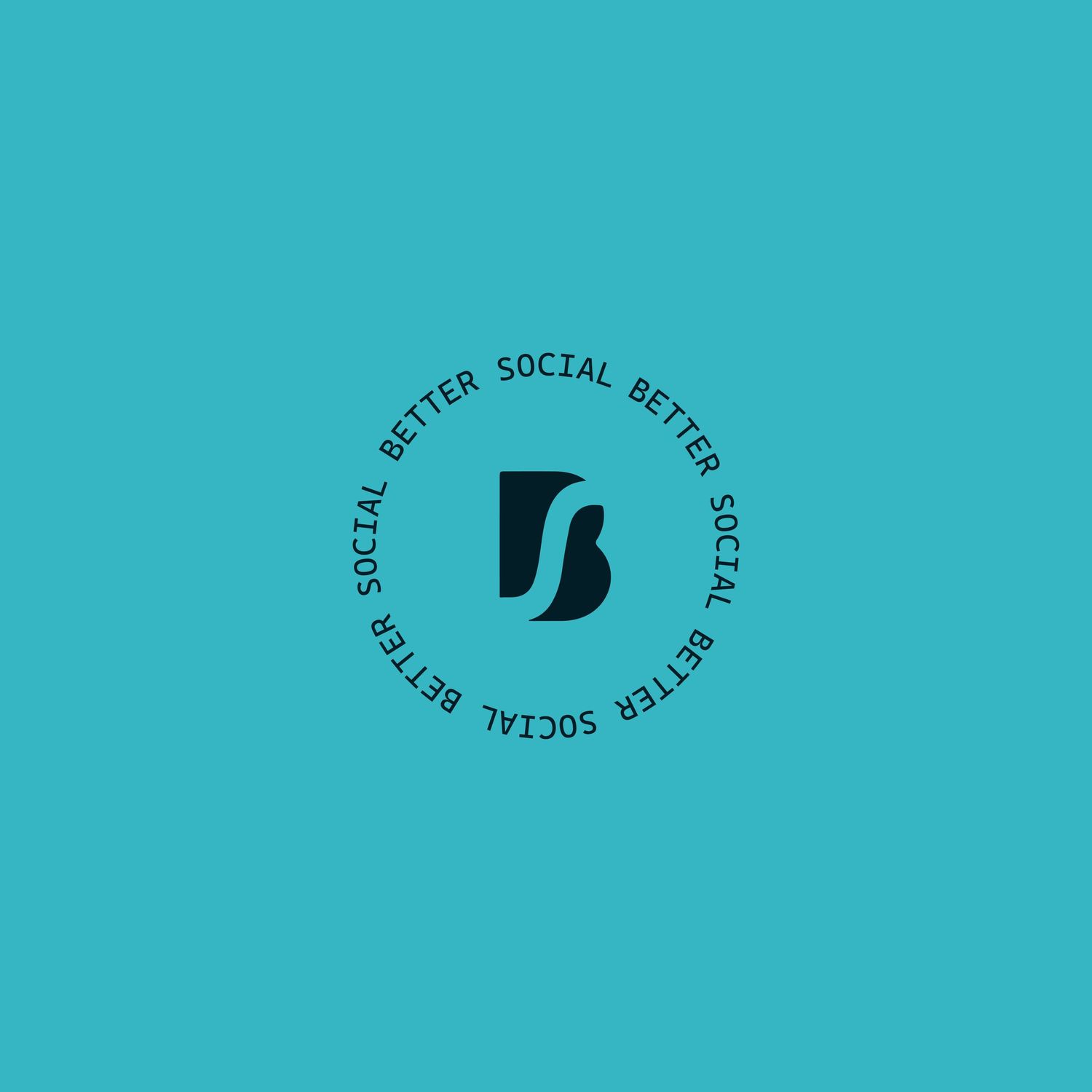 Minimalist black logo design elements on turquoise background showing variations of circular shapes and letters.