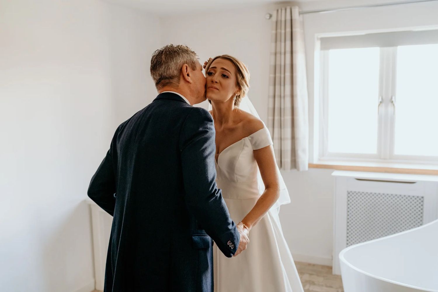 First look wedding photos captured in sequence showing emotional reactions.