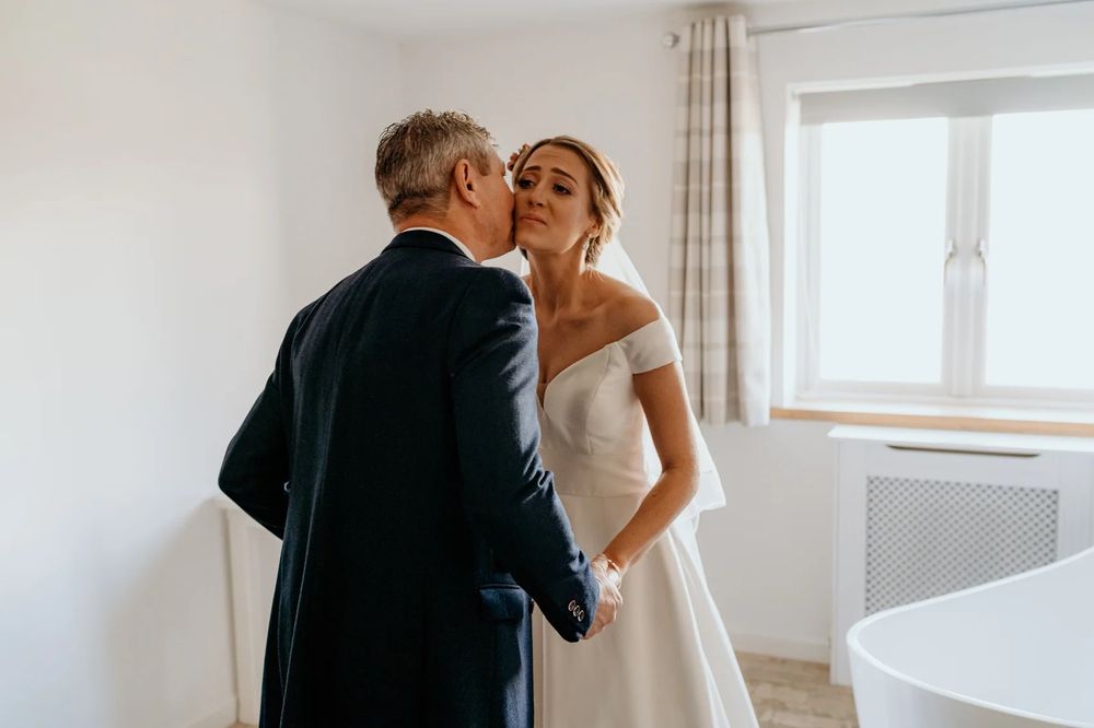First look wedding photos captured in sequence showing emotional reactions.