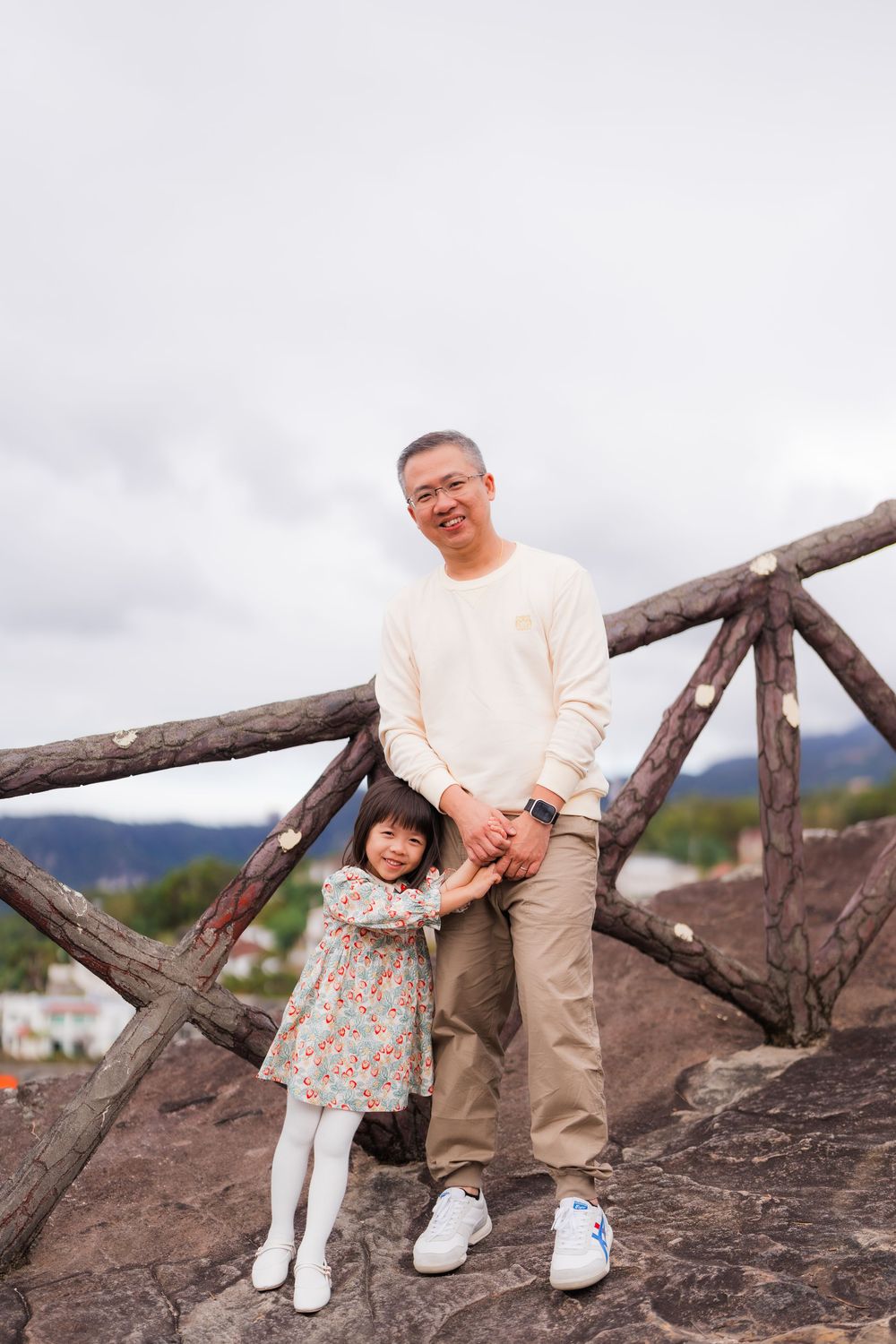 A father daughter moment along the hills on a hiking trail near Beitou Taiwan