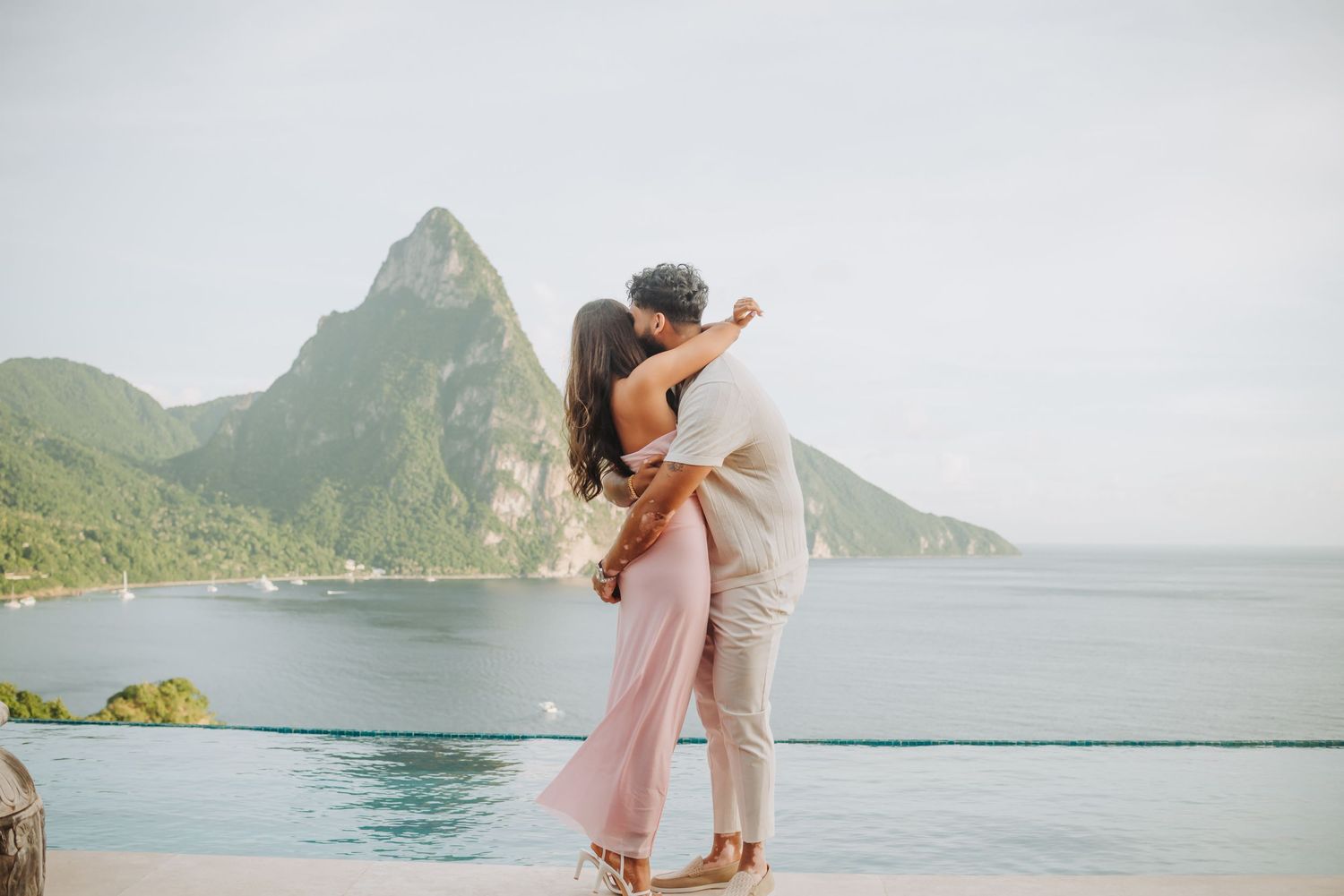 Saint Lucia engagement Photographer captures surprise proposal engagement session in front of the pitons in Caille Blanc, Soufriere St Lucia