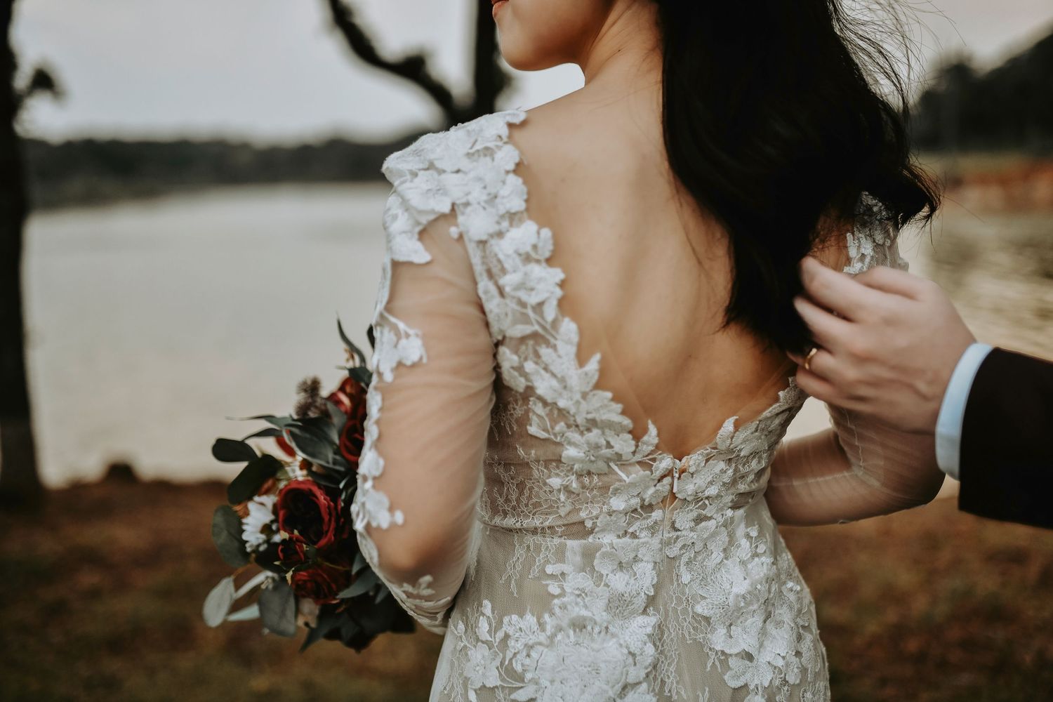 Editorial style wedding photo at Bentley Station with sunset light