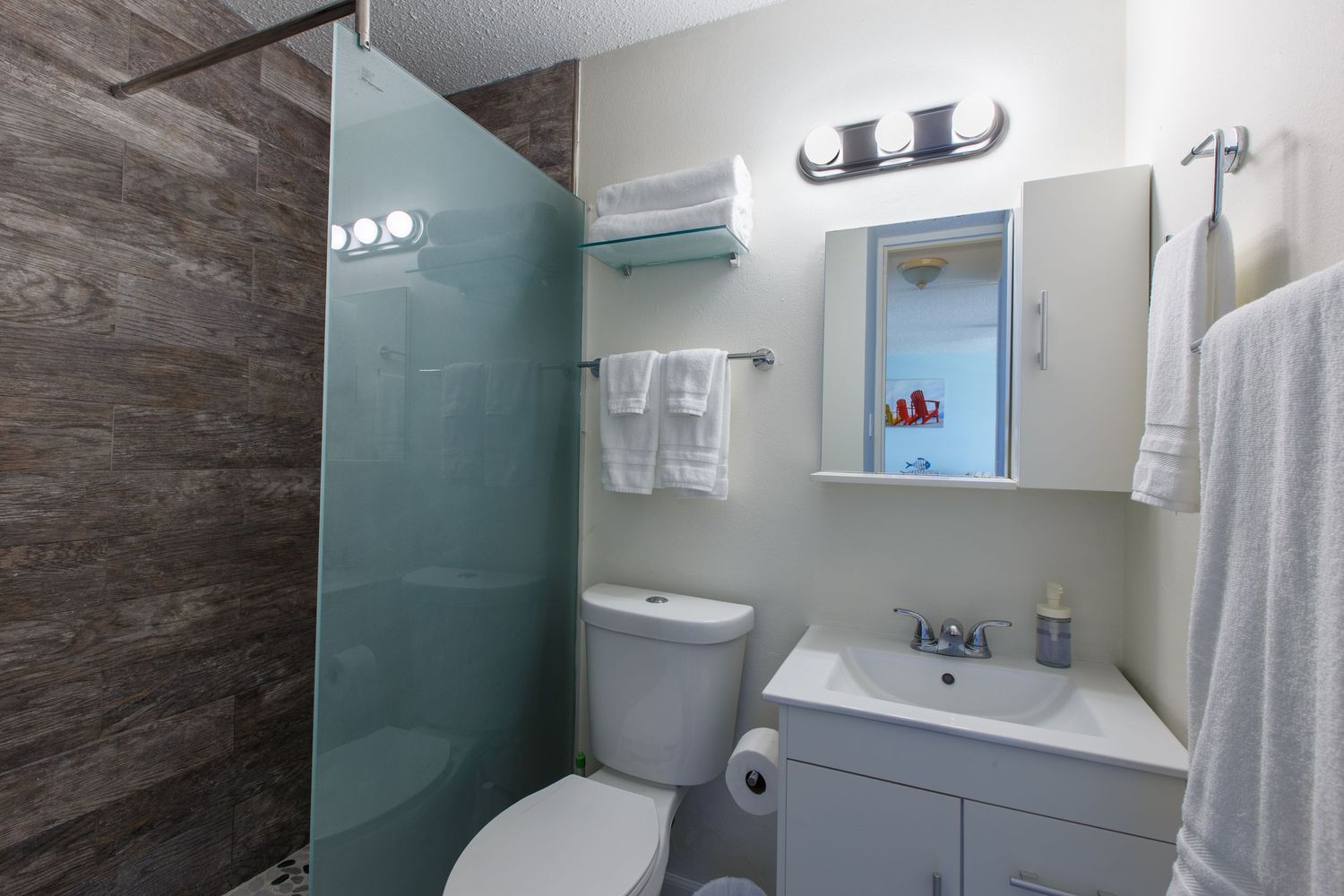 Real estate photography. Bathroom. Short-term rental in Playa Azul Tower 1 in Luquillo, Puerto Rico.