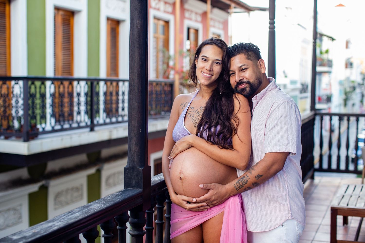 Maternity portrait. Husband and wife. Old San Juan, Puerto Rico.