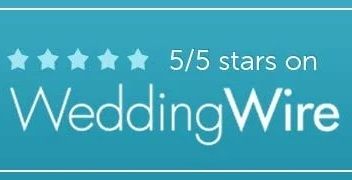 WeddingWire perfect 5-star rating banner in turquoise blue design.