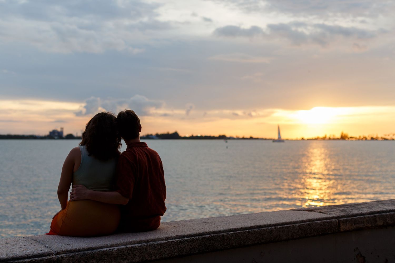Surprise marriage proposal in Old San Juan, Puerto Rico. Paseo de la Princesa. Man and woman.