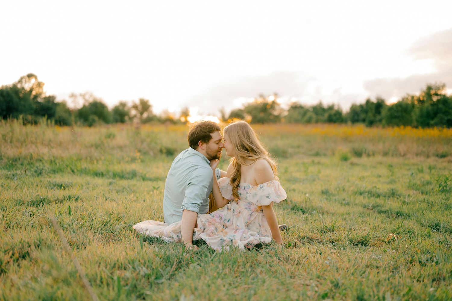romantic engagement session at sunset in lancaster ohio