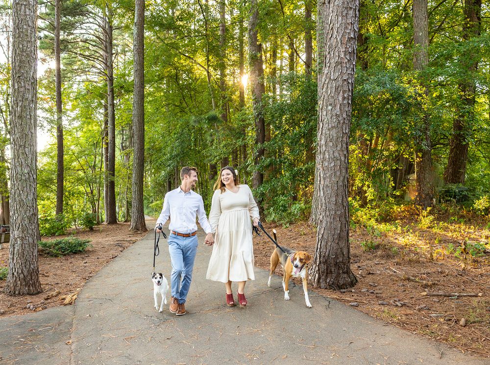 engagement session, couples session, couples photos, couple with dog, forest session, lake session, 2 dogs, golden hour, family photographer