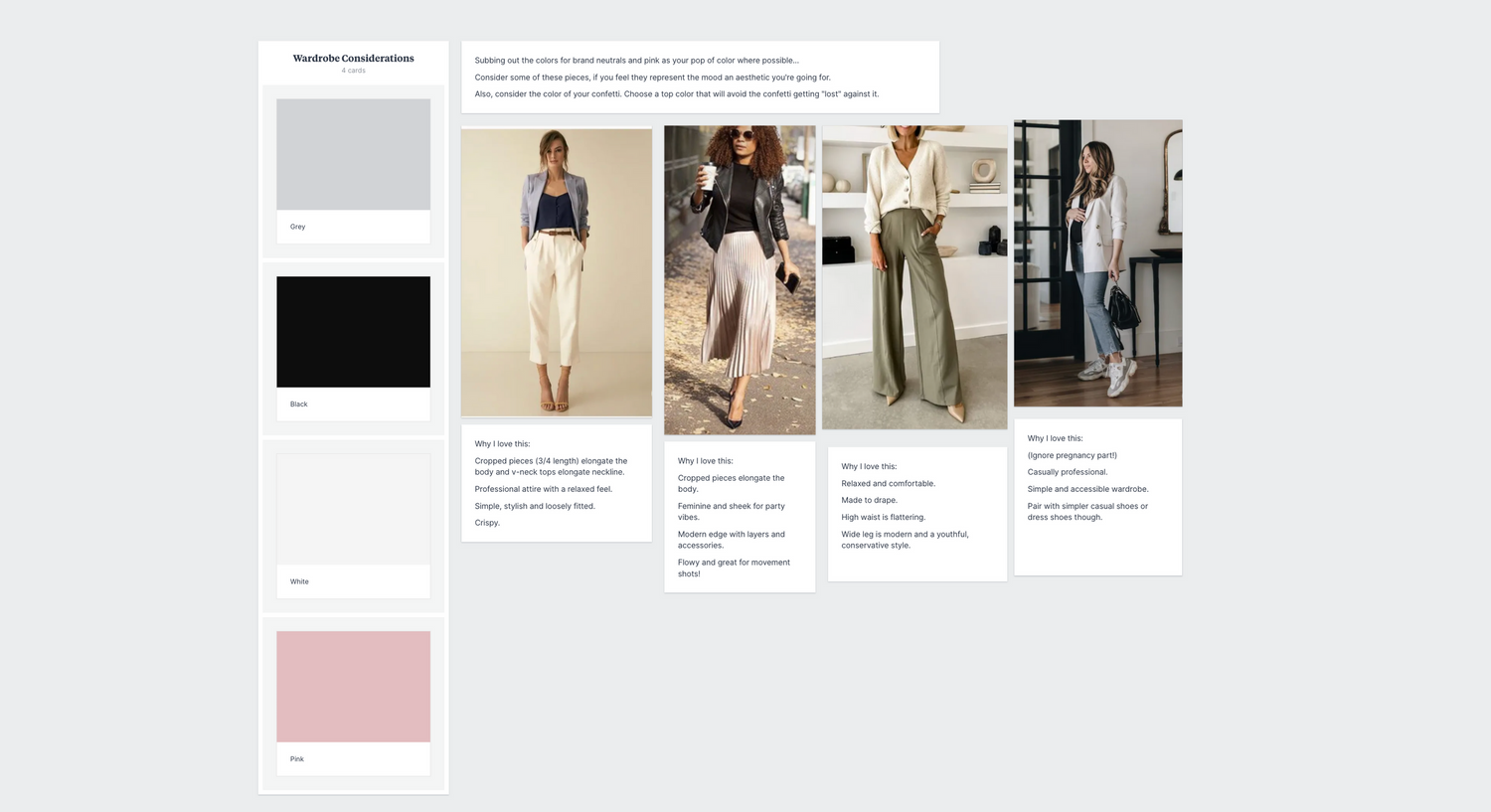 Lumenali client wardrobe inspiration mood board.