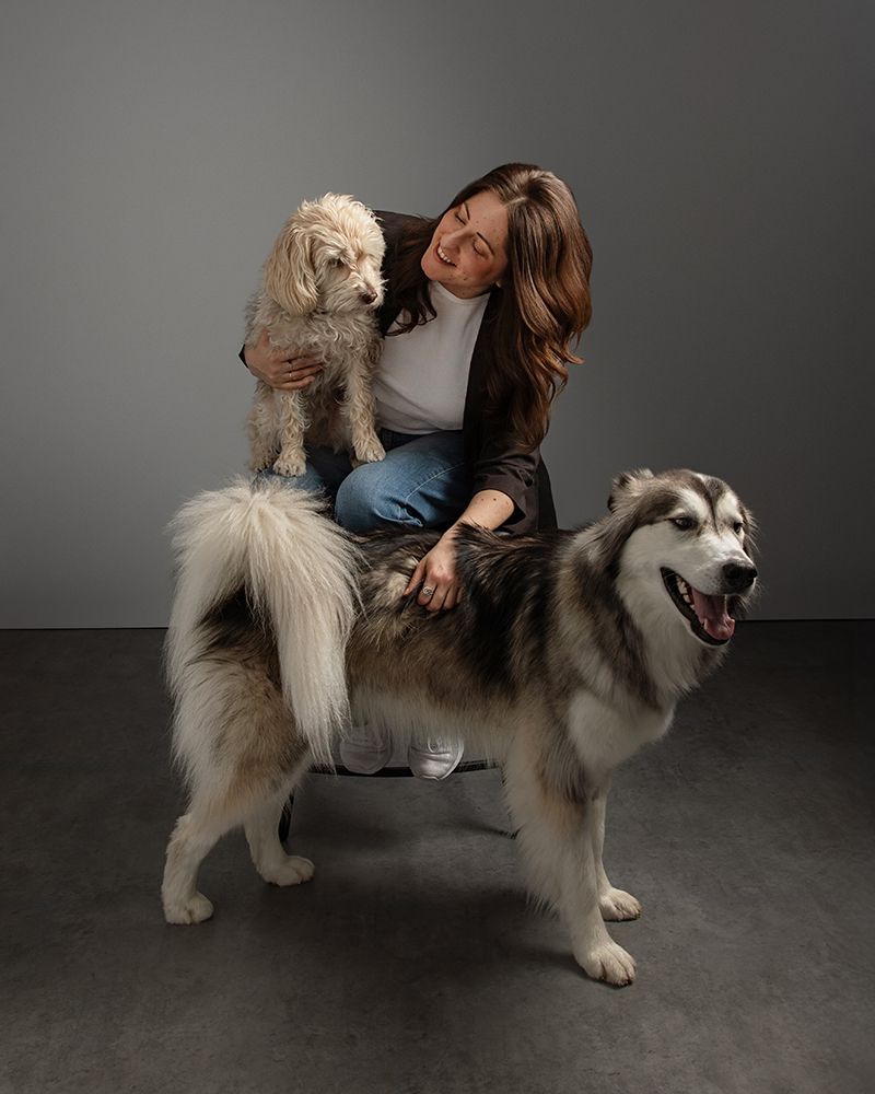 Self portrait with her dogs, photographed by Brittany Best of Best in Creations, in Chilliwack BC.