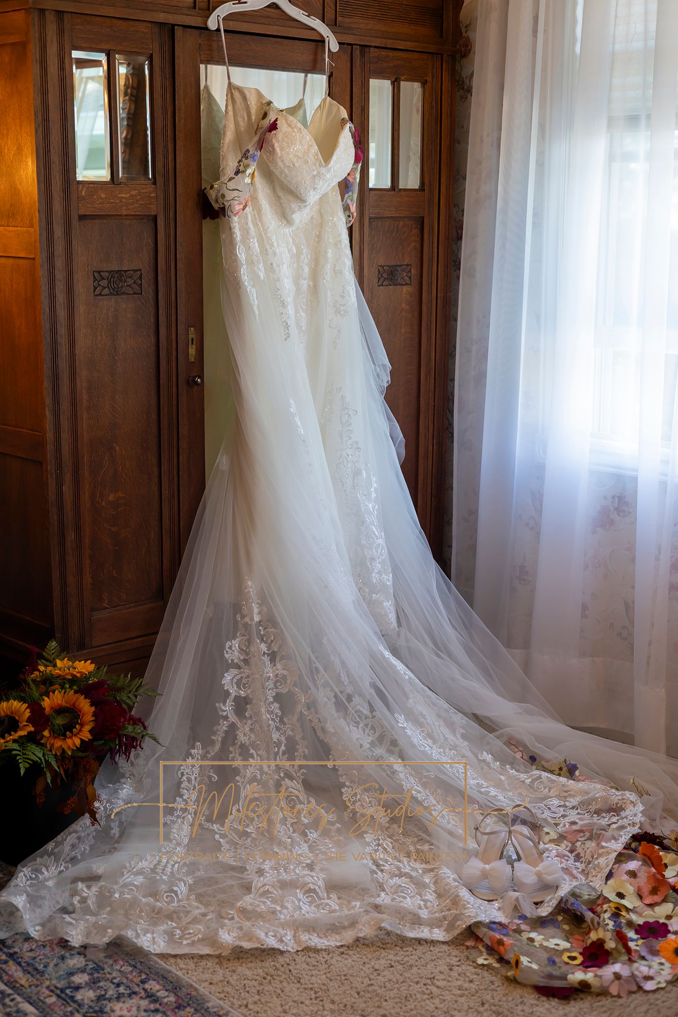 Wedding gown hanging