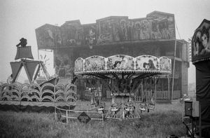 foggy funfair ride merry go round the hoppings newcastle town moor