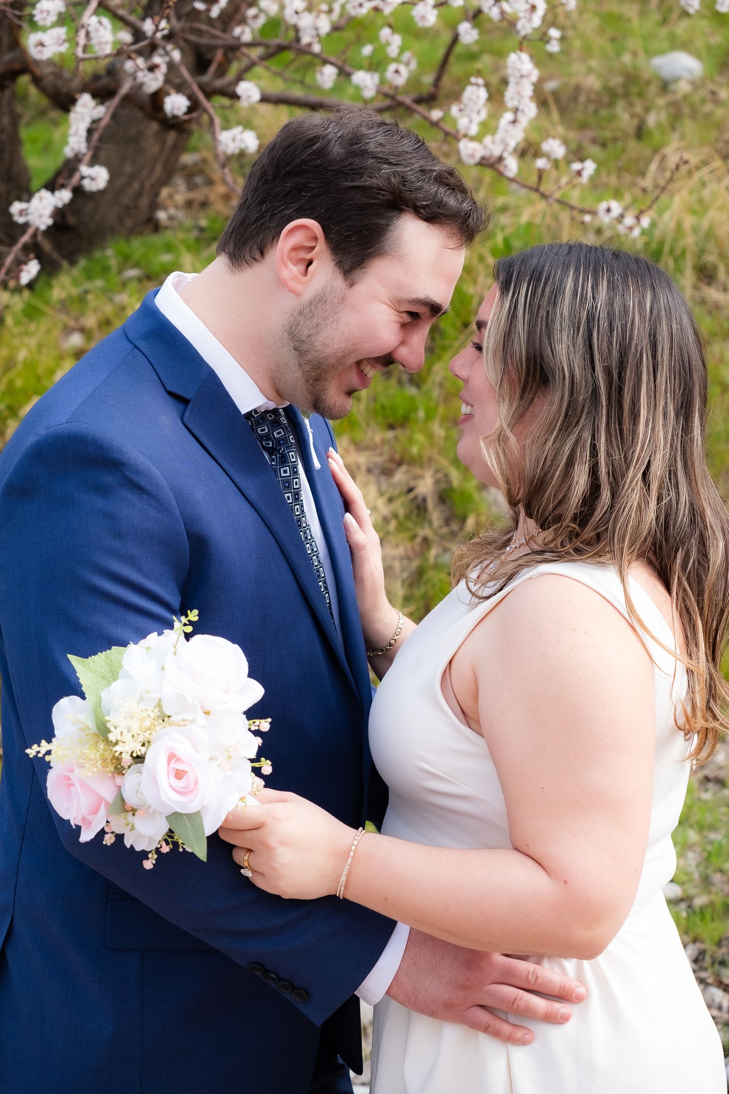 Wedding couple with floral, natural background